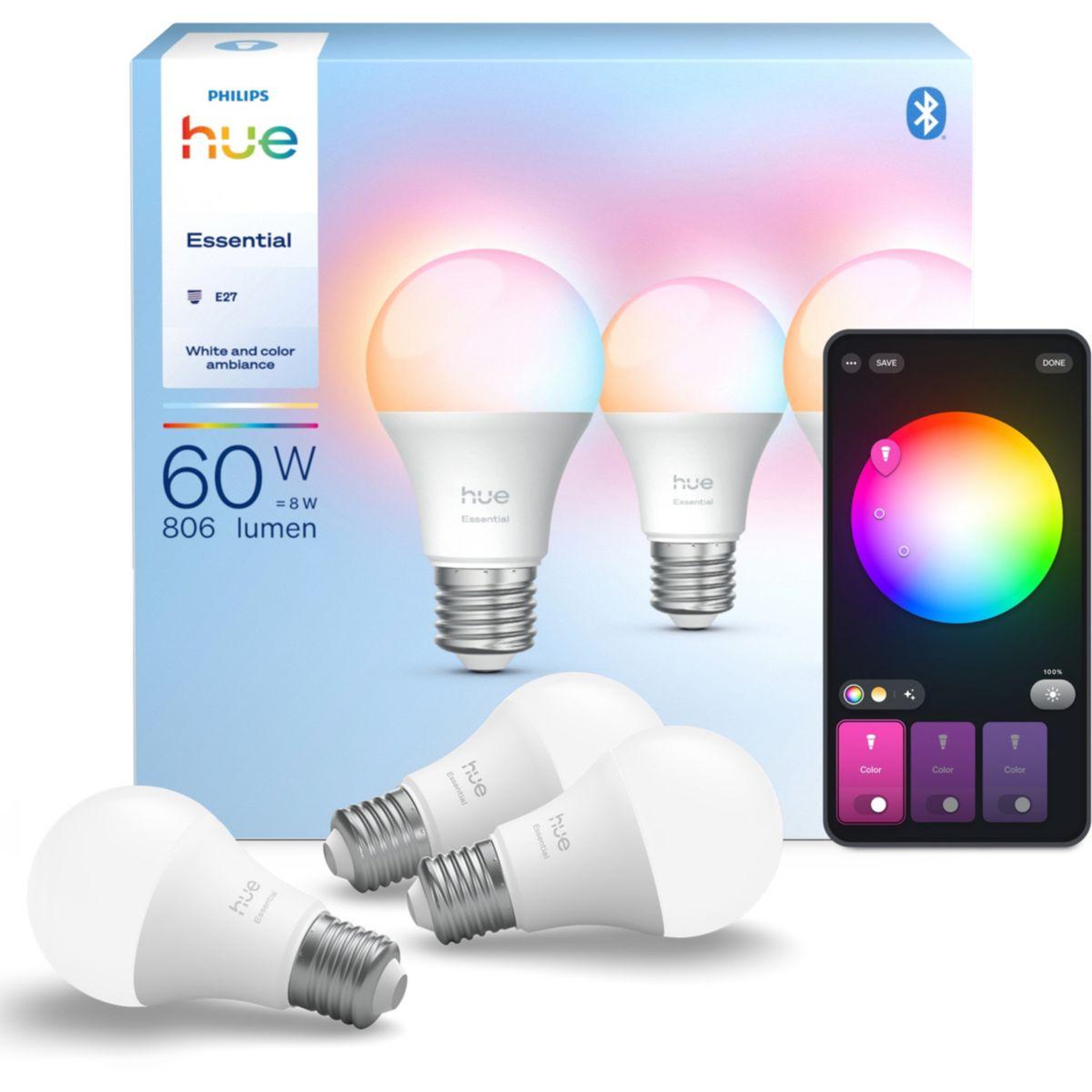 Voir la diapositive 2 : PHILIPS HUE Pack essential- 3/e27 white&color ambiance