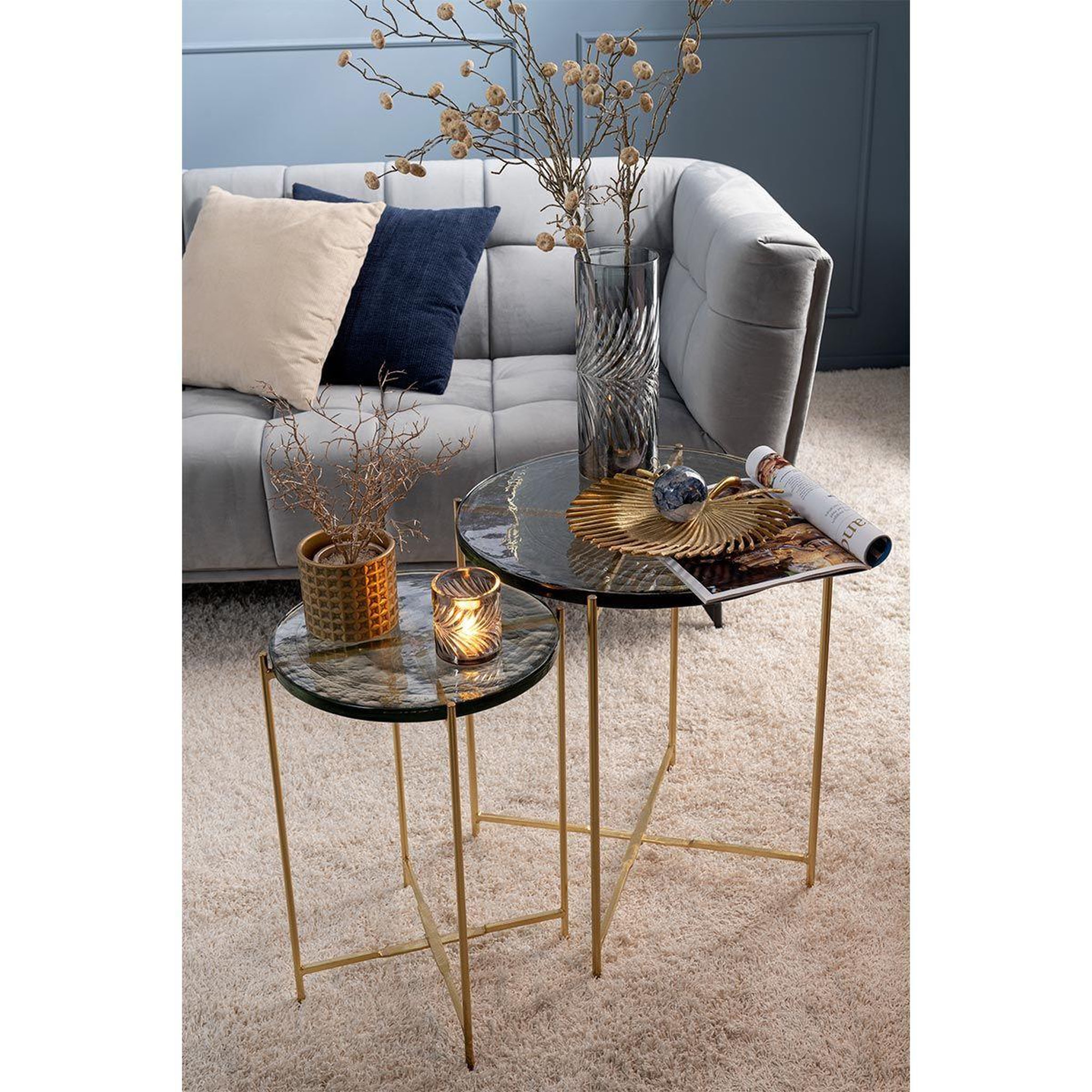 Voir la diapositive 6 : J-LINE Lot de 2 tables gigognes  obi  58cm transparent & or