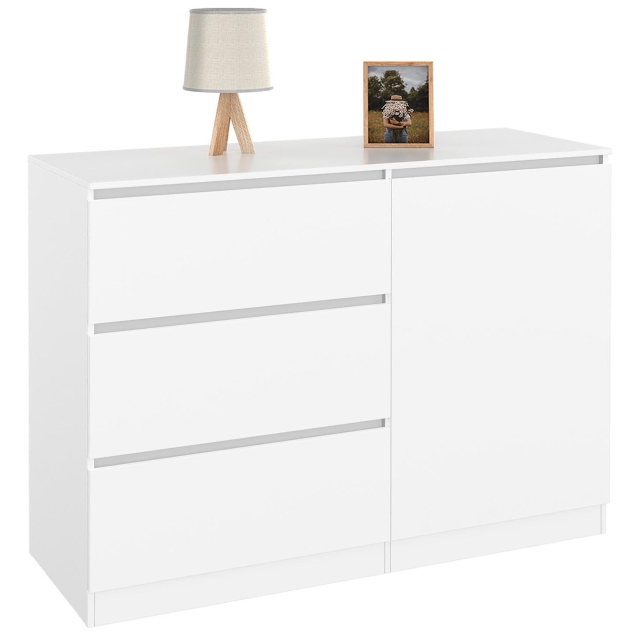 ID MARKET Commode 3 tiroirs + 1 porte tomi 110 cm bois blanc