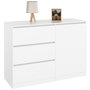 Voir la diapositive 1 : ID MARKET Commode 3 tiroirs + 1 porte TOMI 110 cm bois blanc