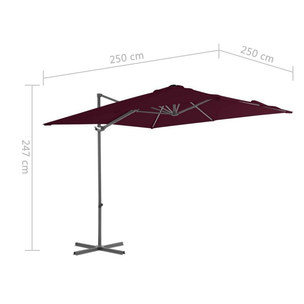VIDAXL Parasol de jardin en porte-a-faux mat en acier rouge bordeaux