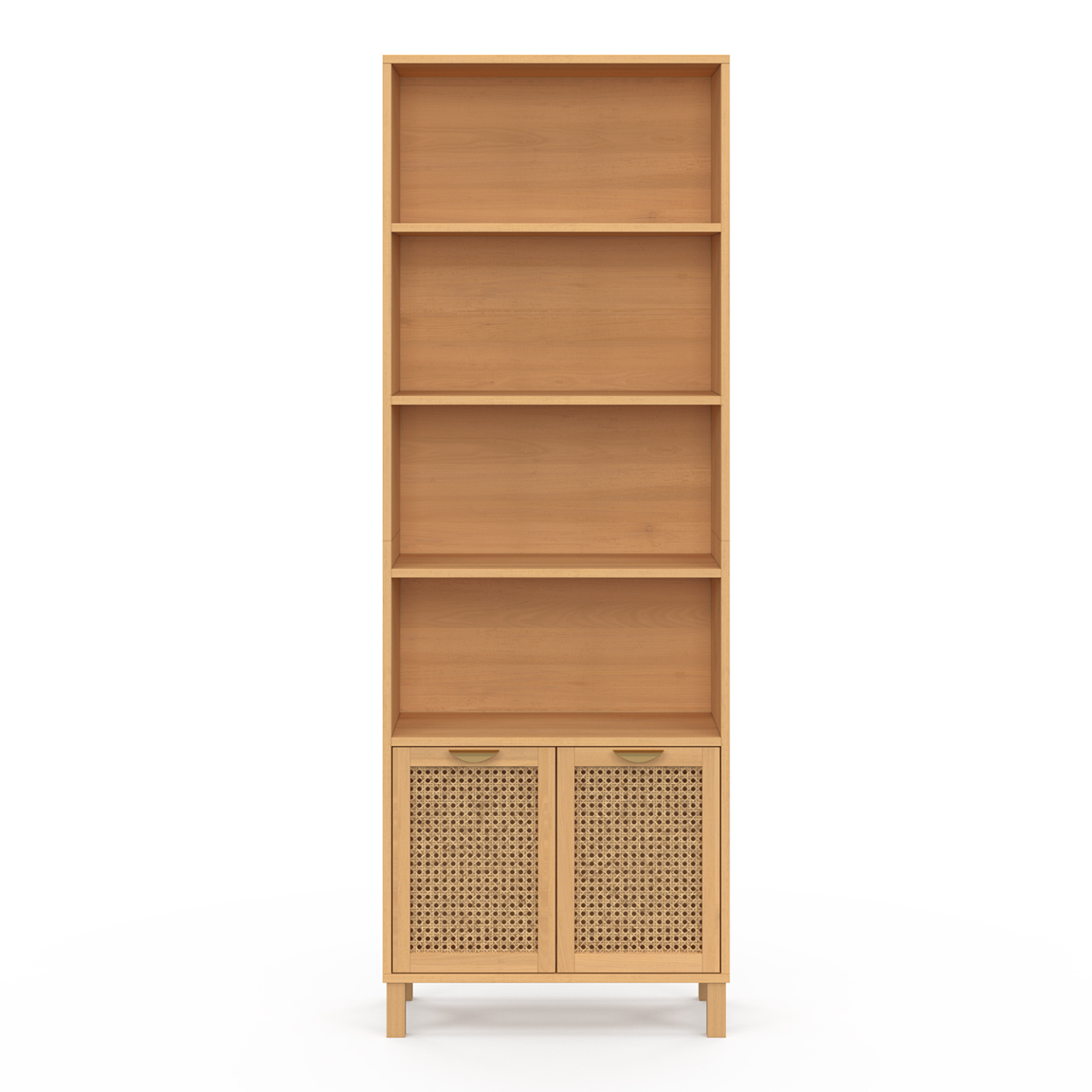 Voir la diapositive 3 : ID MARKET Etagère bibliothèque 4 niveaux avec placard edhen cannage et bois