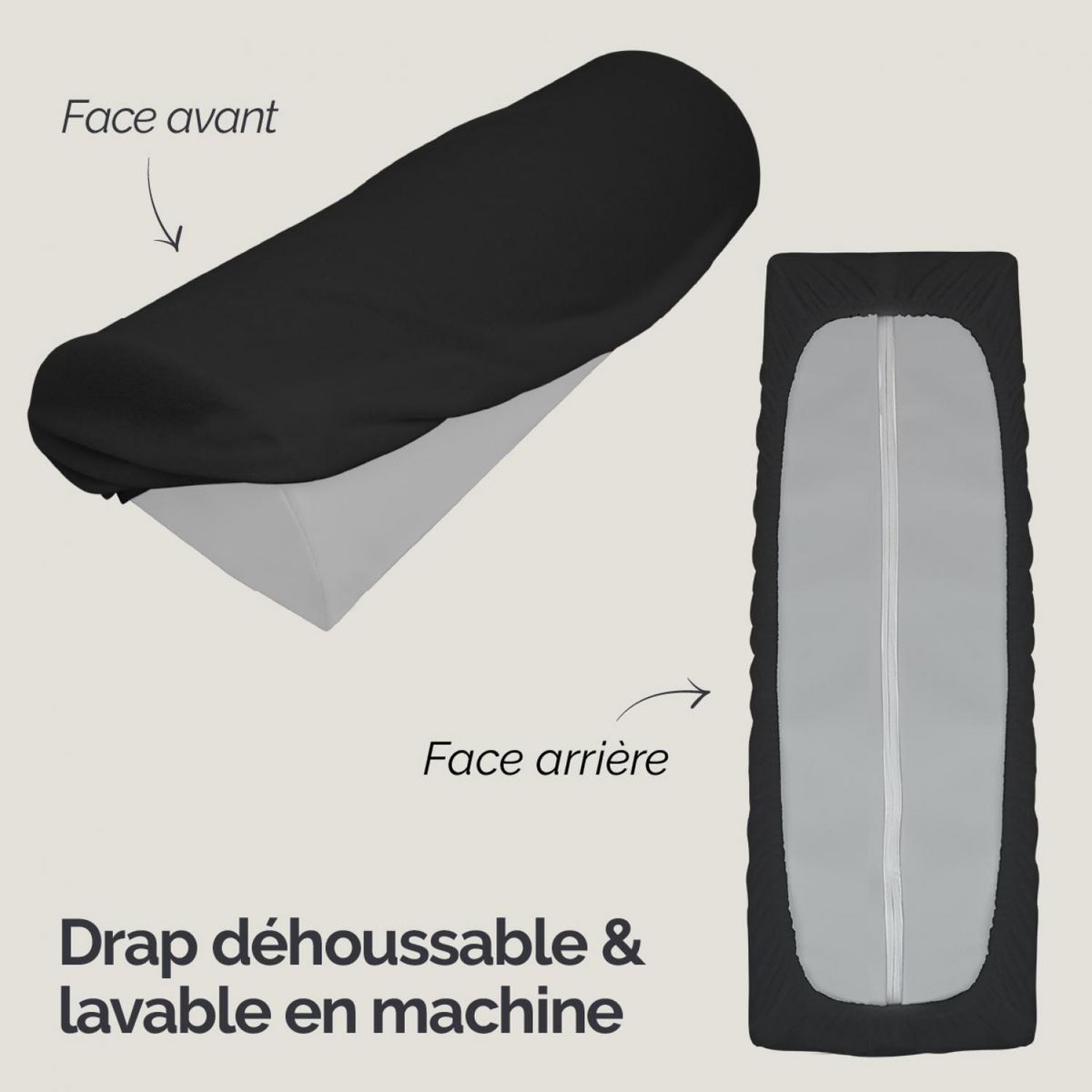 VIVEZEN Drap housse de protection en éponge pour coussin demi-rond 66 cm x 22 cm x 12 cm de table de massage - Noir