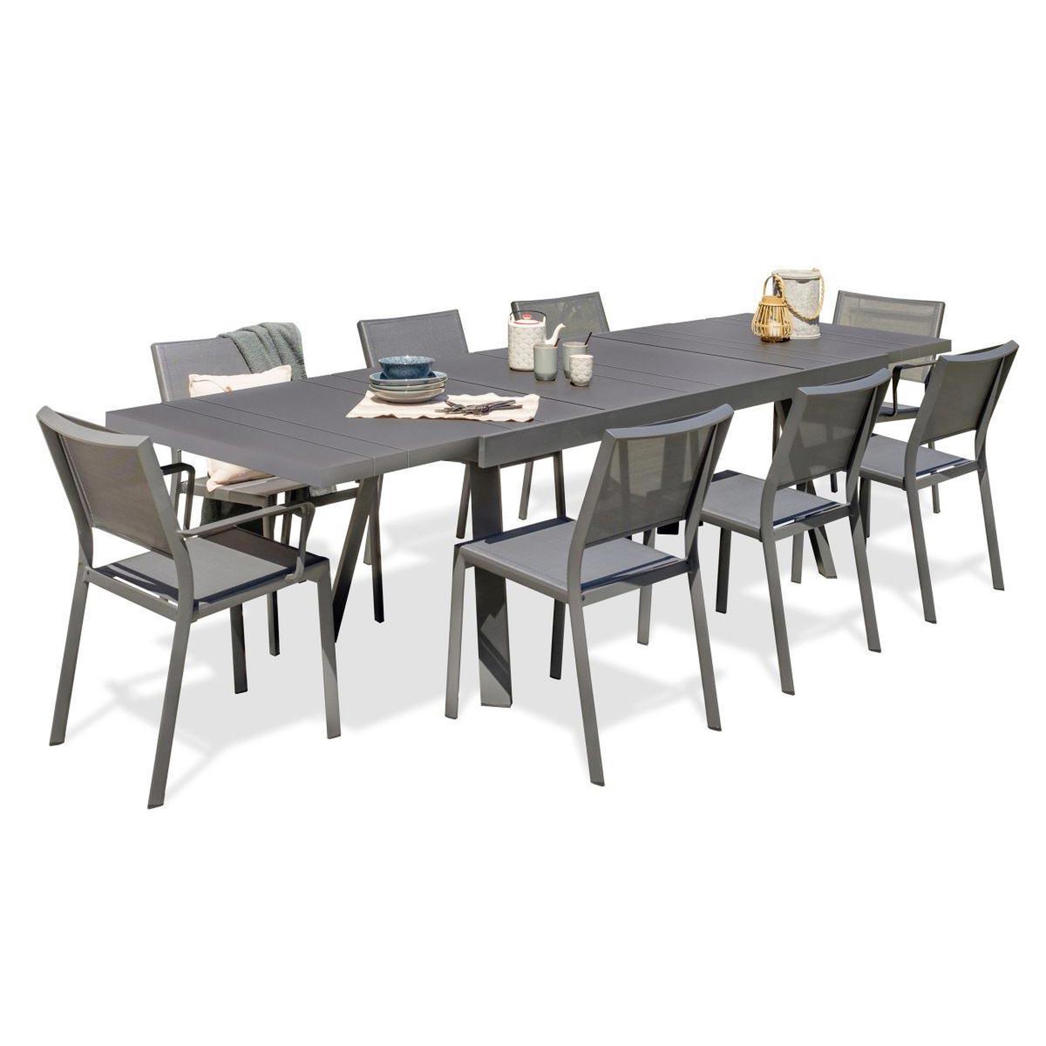 DCB GARDEN Ensemble Table de Jardin 6 Chaises & 2 Fauteuils  Stockholm  200-300cm Gris Anthracite