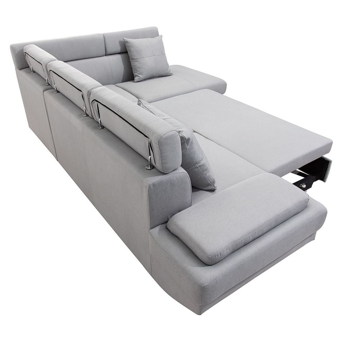 Canapé d'angle droit convertible 5 places tissu pieds bois clair MARIUS 