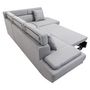 Voir la diapositive 6 : Canapé d'angle droit convertible 5 places tissu pieds bois clair MARIUS 