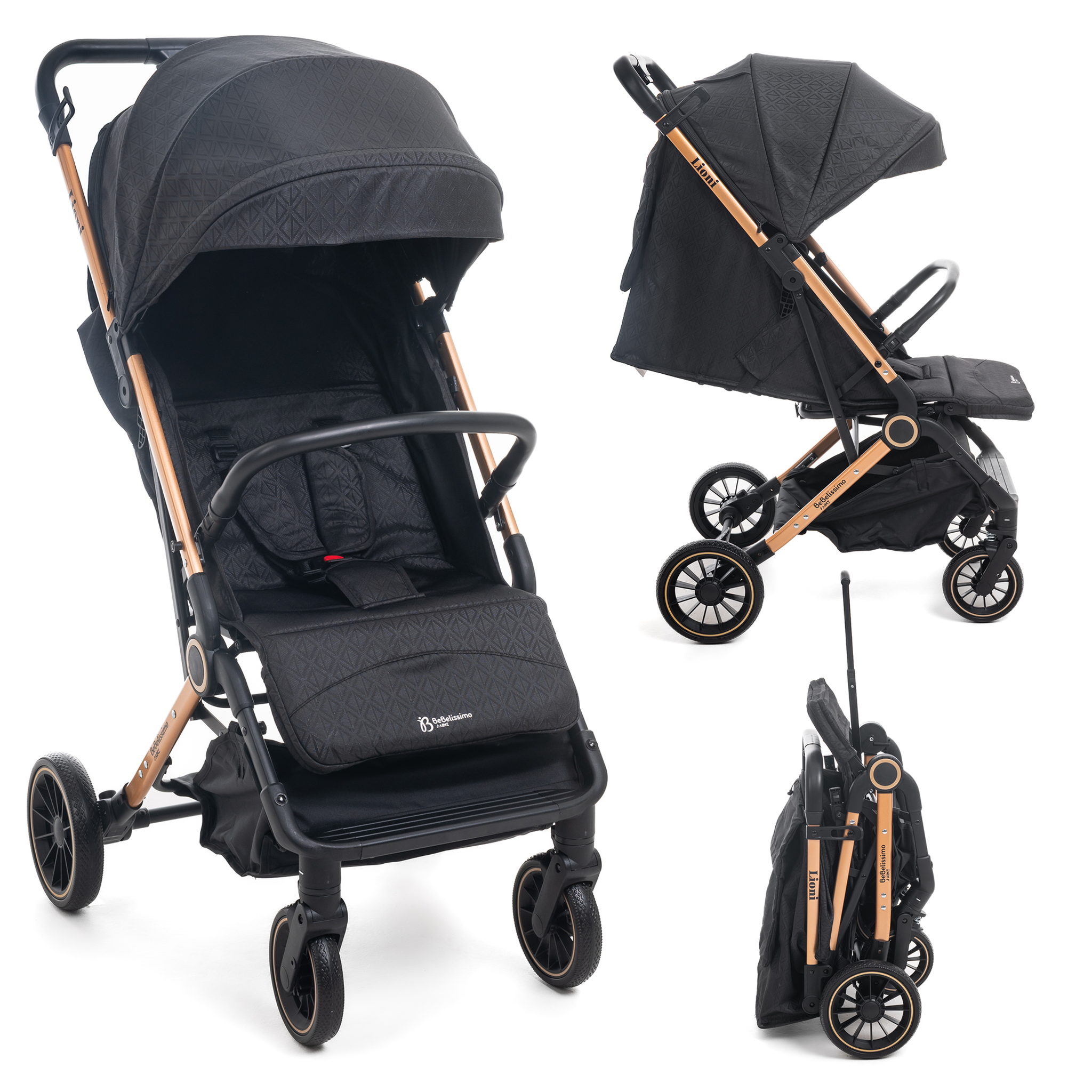 BEBELISSIMO Poussette Bébé Canne Ultra Compacte – Légère – Pliage à Une Main – Guidon Valise – Lioni - noir