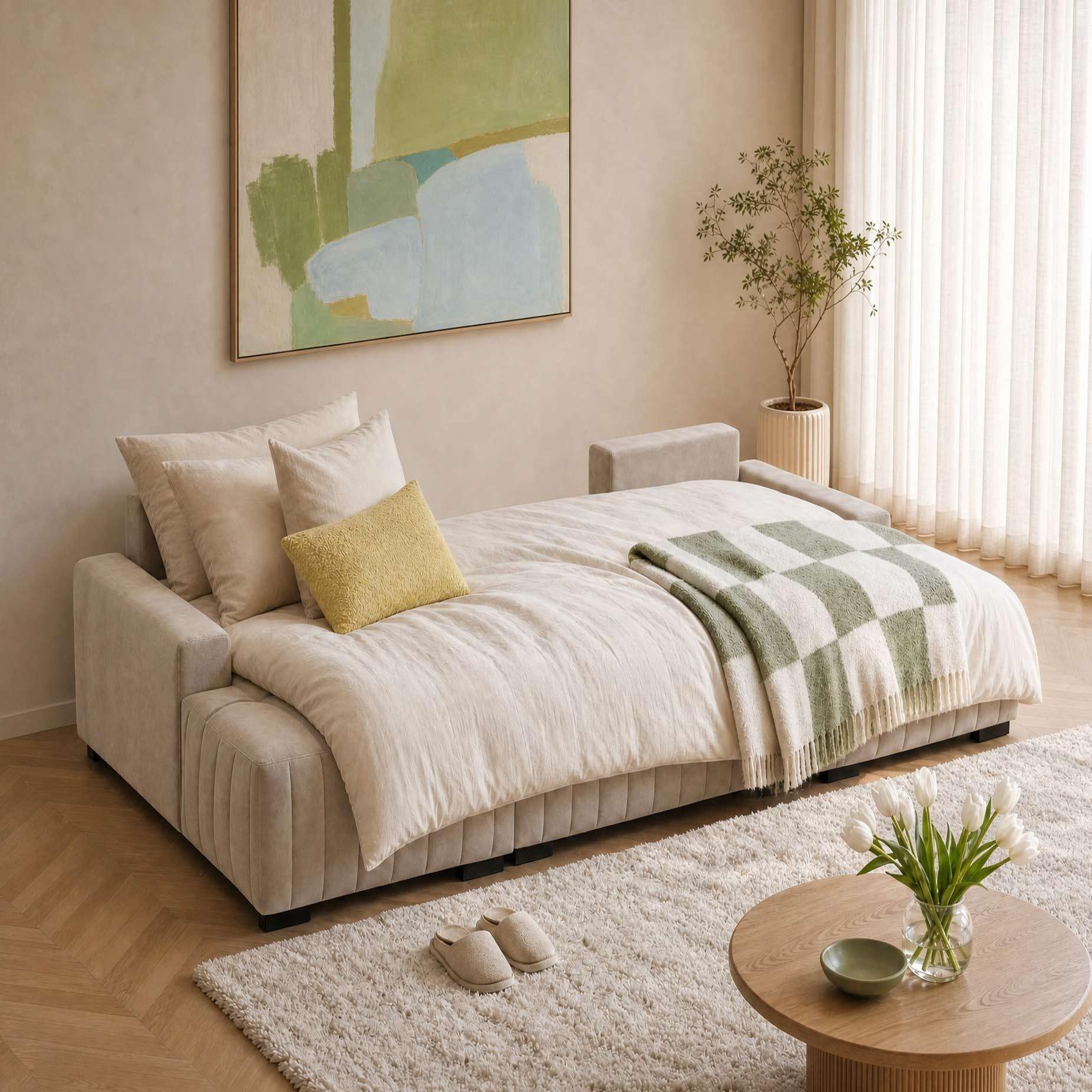 Voir la diapositive 2 : BEST MOBILIER Lazare - canapé panoramique en u 7 places convertible avec coffre en velours