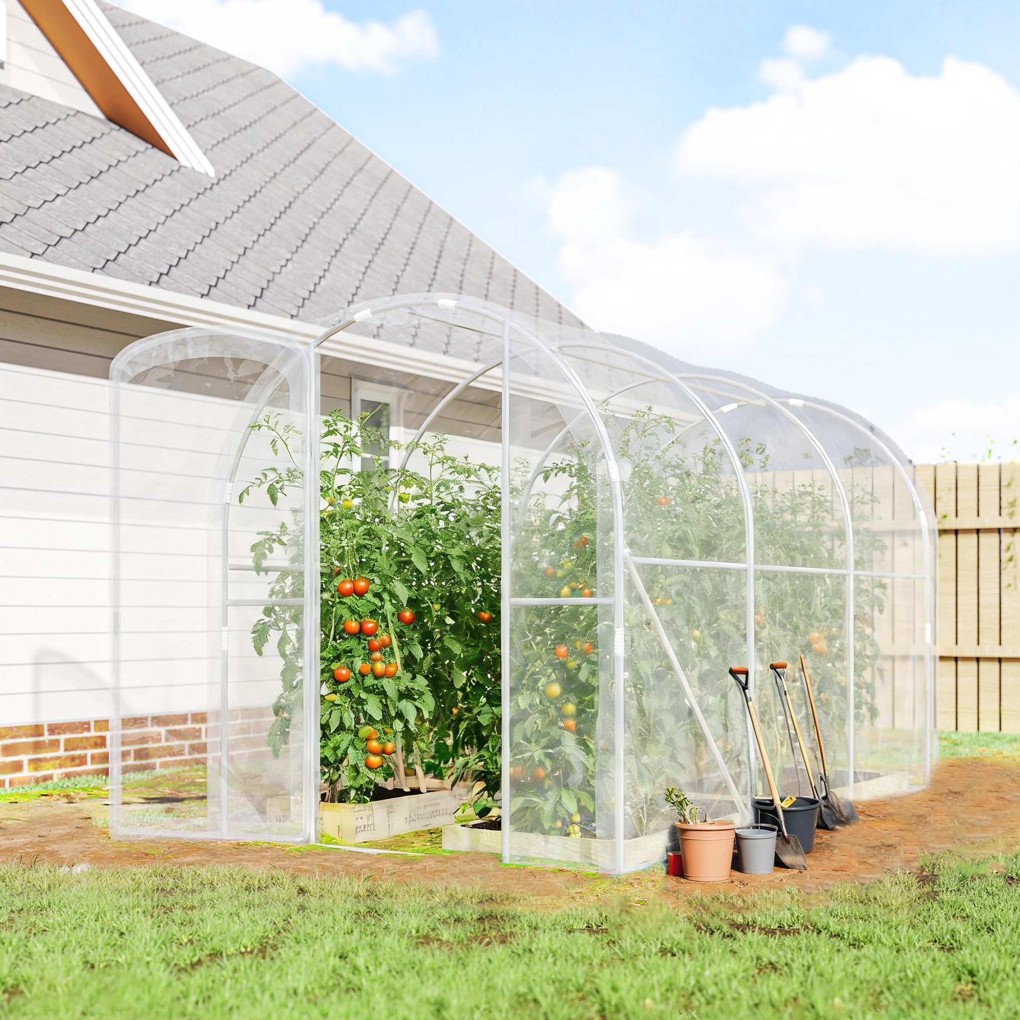 Voir la diapositive 6 : OUTSUNNY Serre tunnel de jardin 6 m² - 3 x 2 x 2 m - porte - acier galvanisé pe 150 g/m² transparent