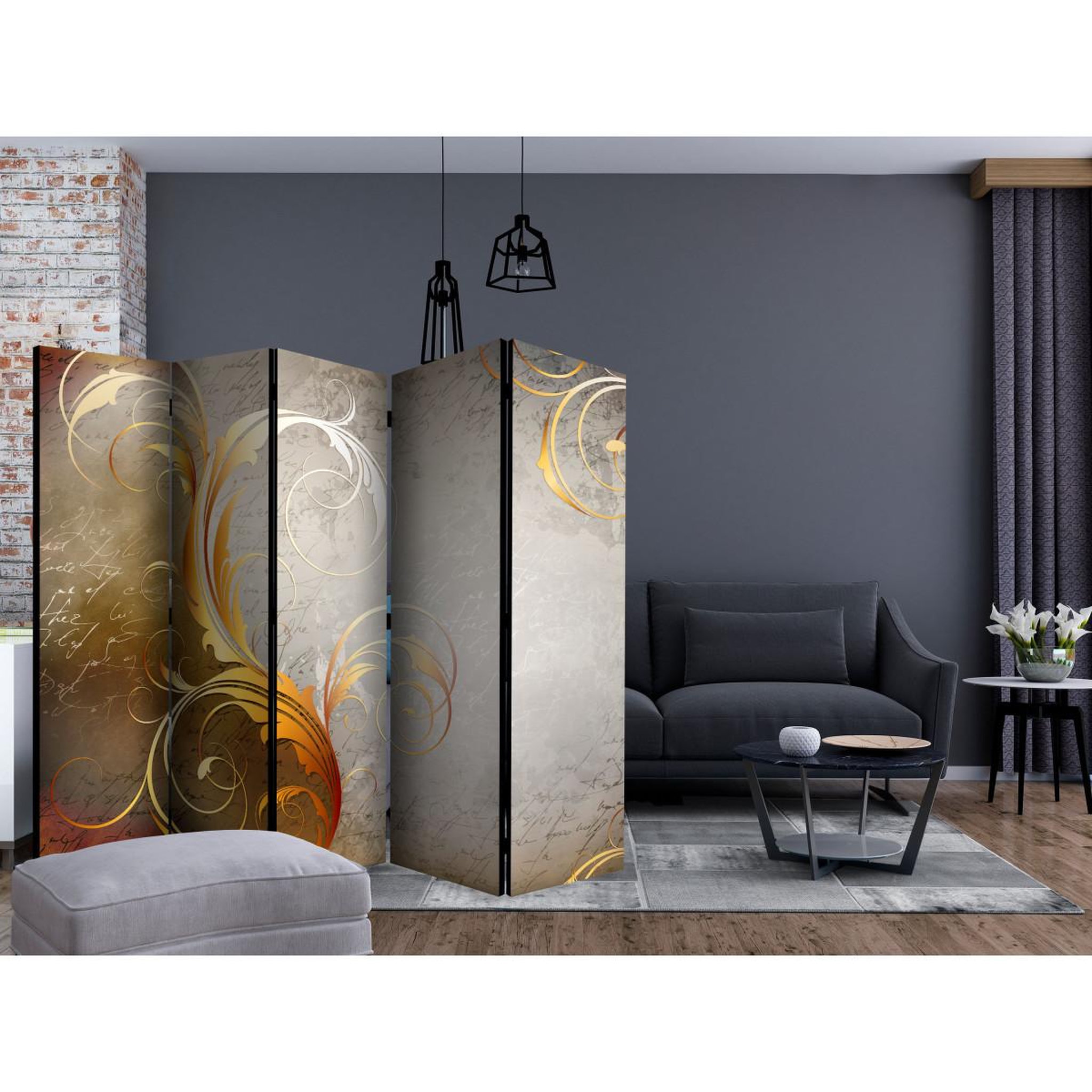 Voir la diapositive 2 : Paris Prix Paravent 5 volets  gold letters  172x225cm