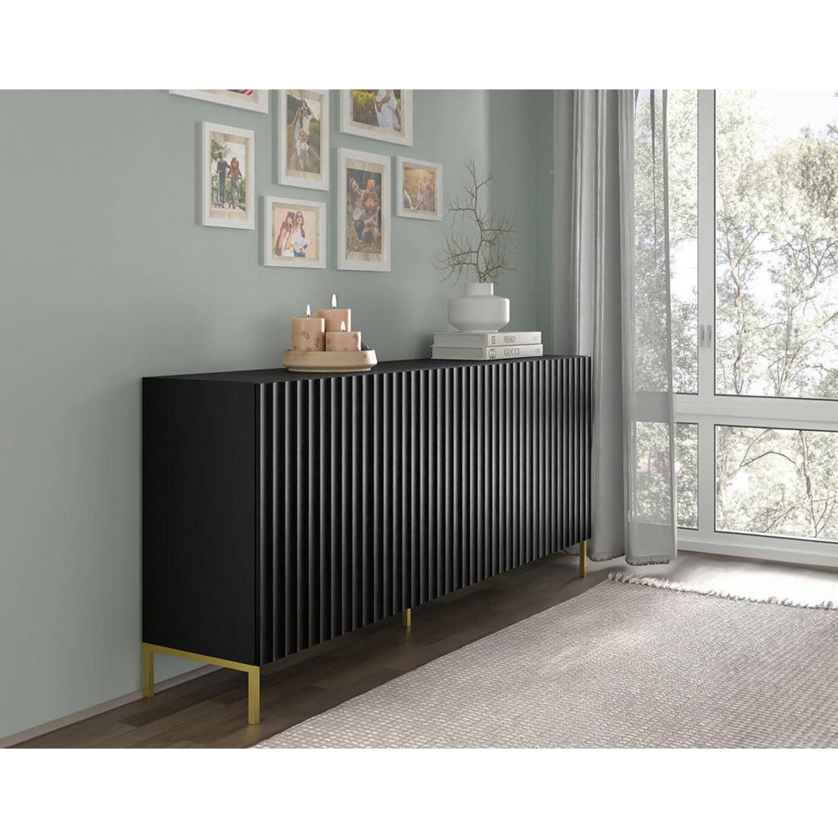 BEST MOBILIER Lara - buffet bas - pieds dorés - 200 cm