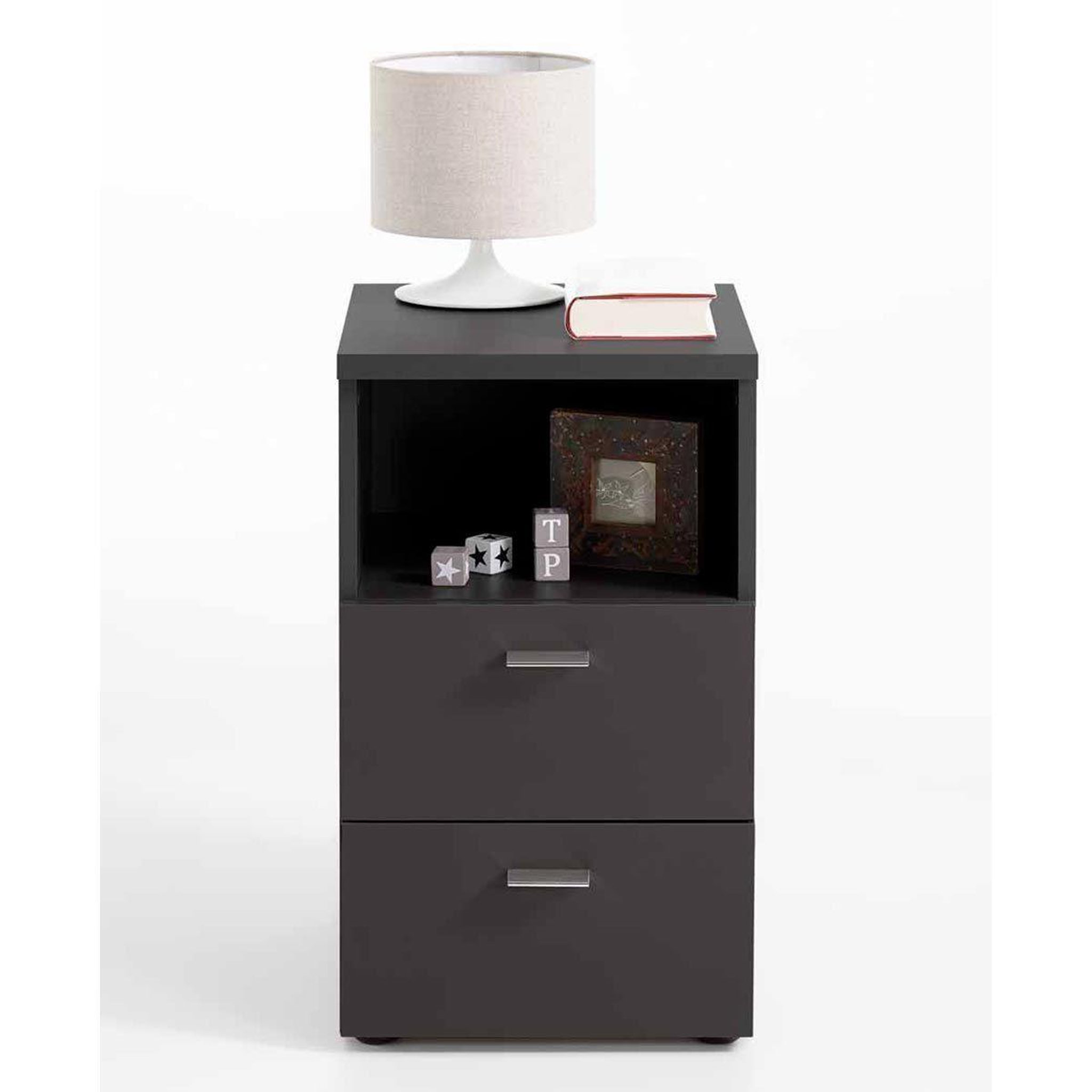 Voir la diapositive 2 : Paris Prix Table de chevet 2 tiroirs  macom  61cm noir