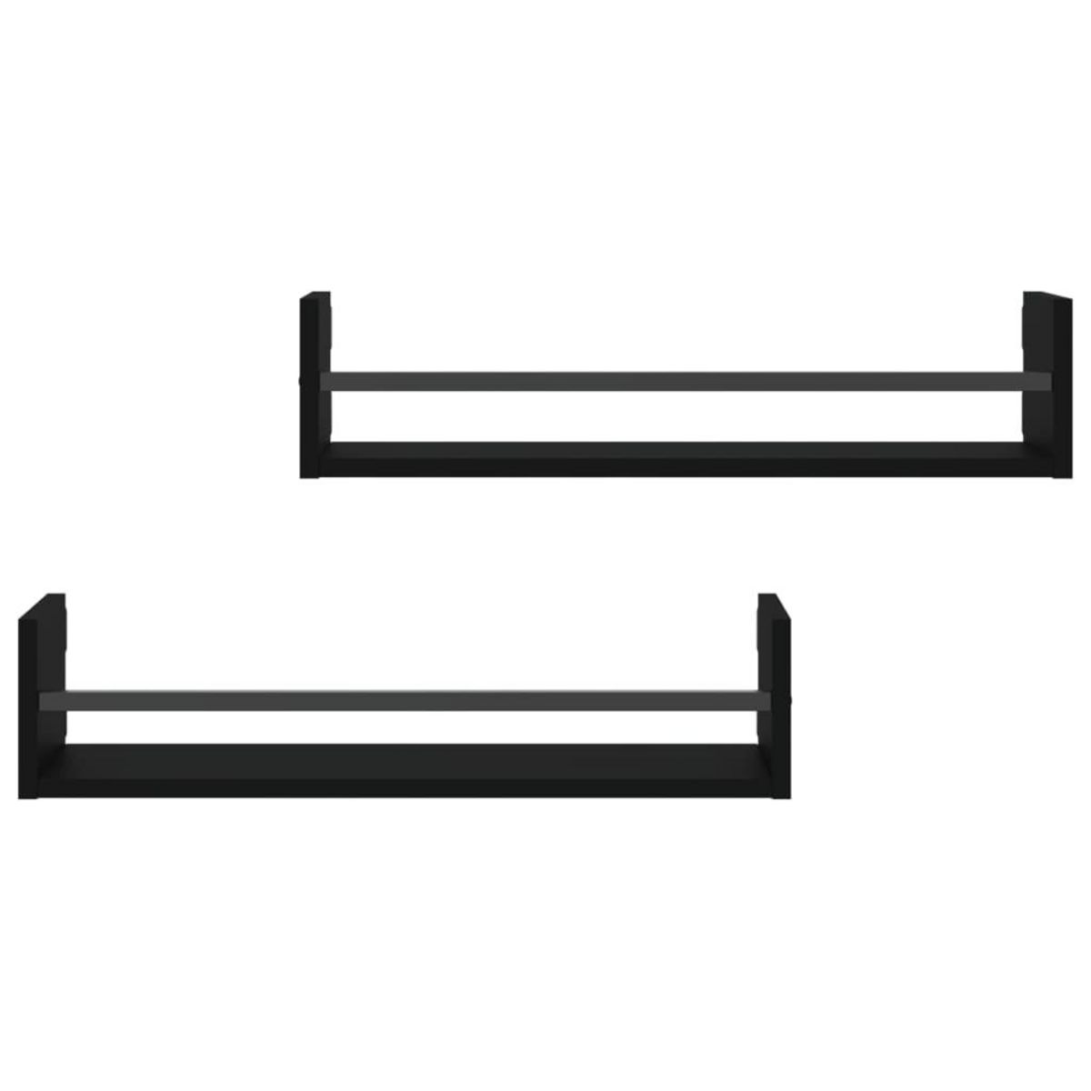 VIDAXL Etageres murales avec barres 2 pcs noir 60x16x14 cm