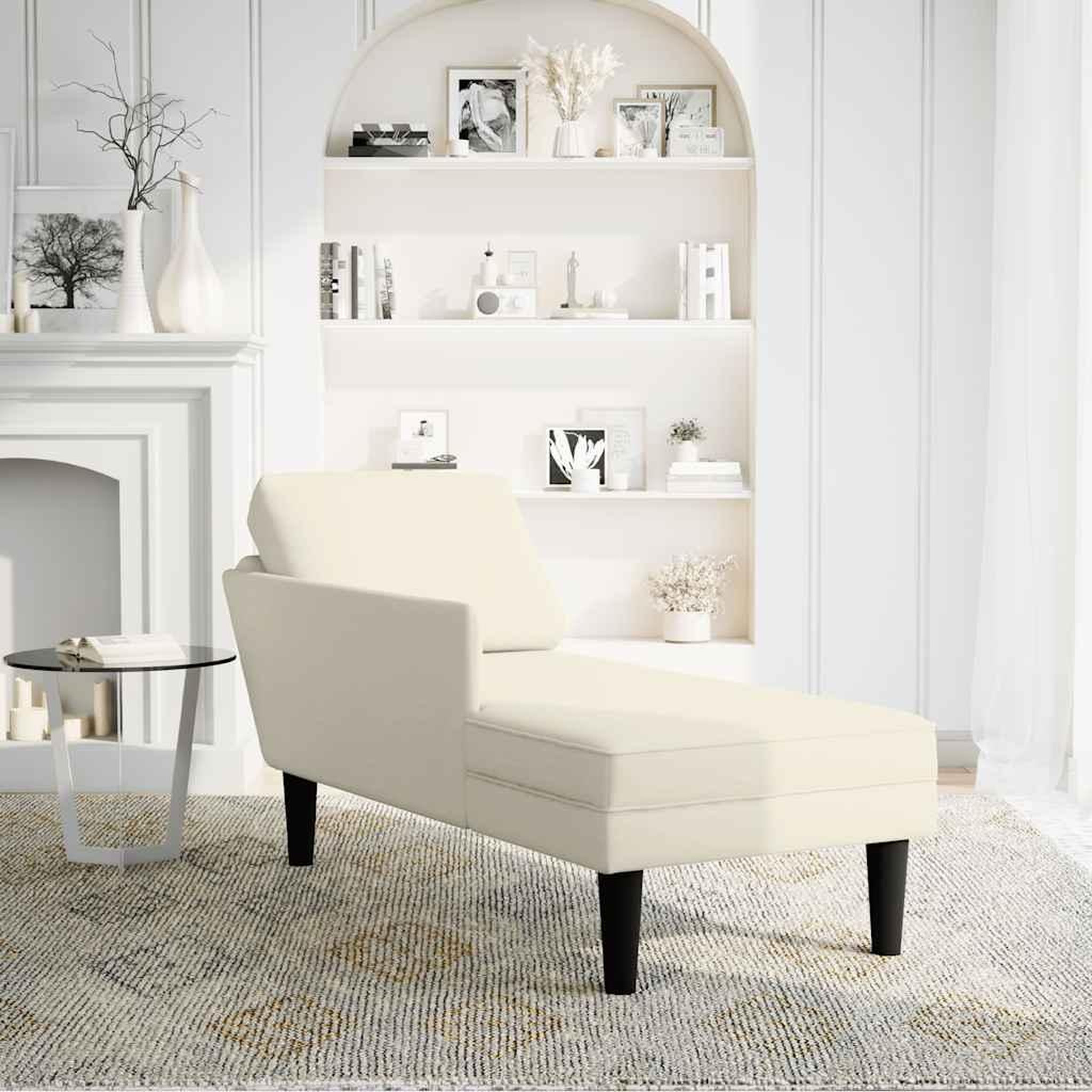 Voir la diapositive 2 : VIDAXL Fauteuil long avec coussin et accoudoir droit creme velours