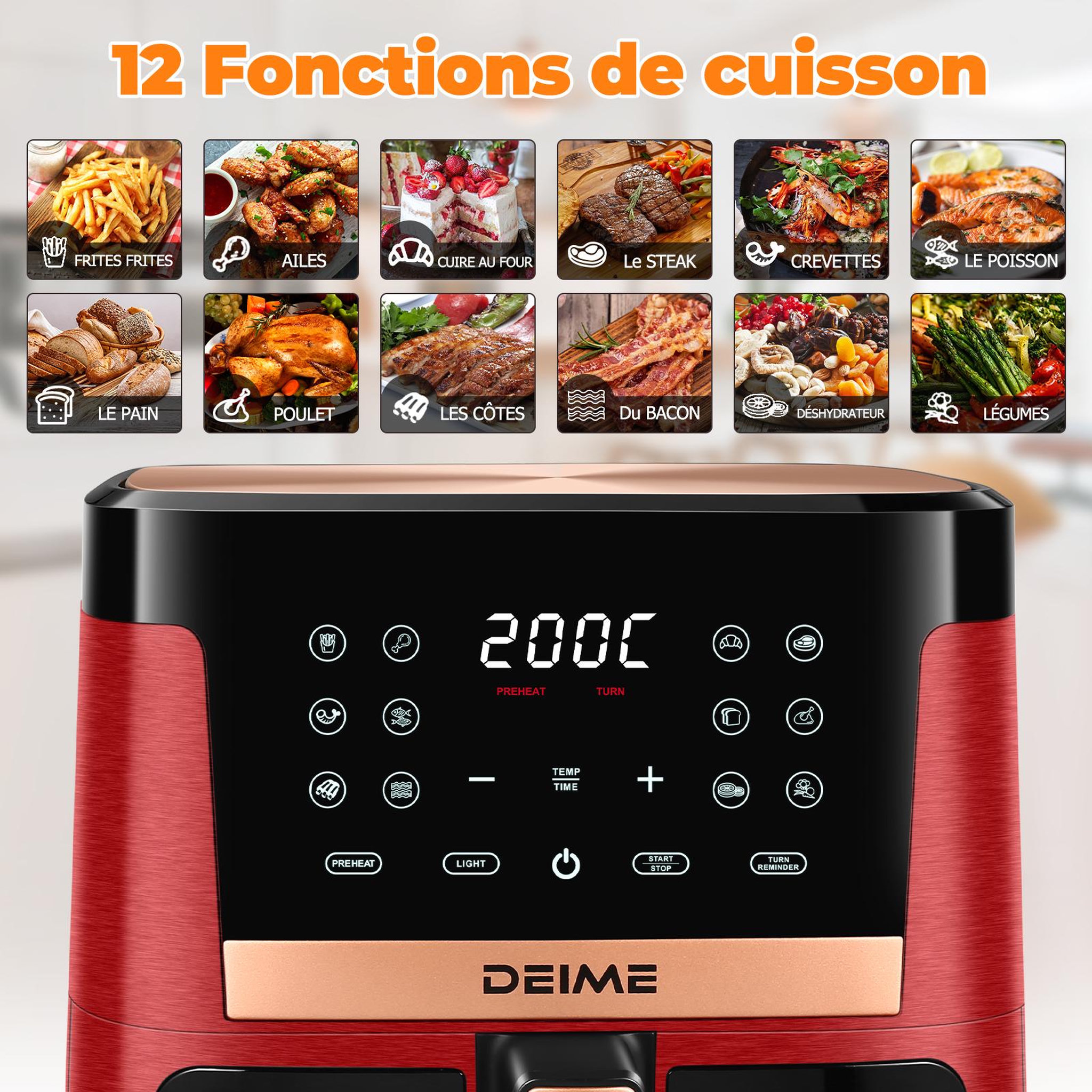 Voir la diapositive 4 : DEIME DEIME - 1800 w 12 programmes avec vitre de cuisson – rouge métallisé