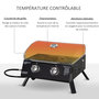 Voir la diapositive 2 : OUTSUNNY Barbecue gaz de table transportable pieds pliables - 2 brûleurs 5 kW - barbecue gaz de camping - grille de cuisson, réceptacle graisse, thermomètre - acier noir