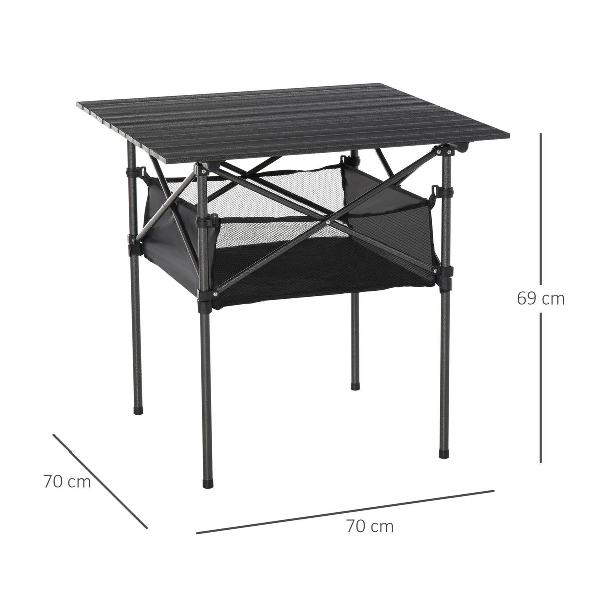 OUTSUNNY Table pliante table de camping table de jardin filet rangement + sac transport plateau alu. châssis métal époxy noir