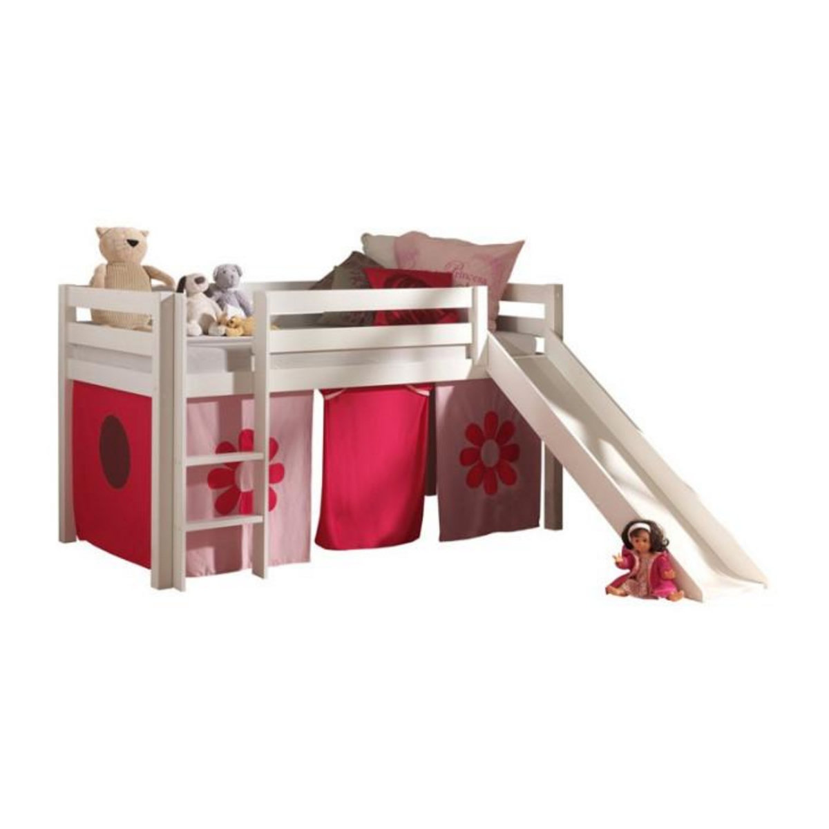 Paris Prix Lit Enfant Avec Toboggan  Pino Flower  90x200cm Blanc