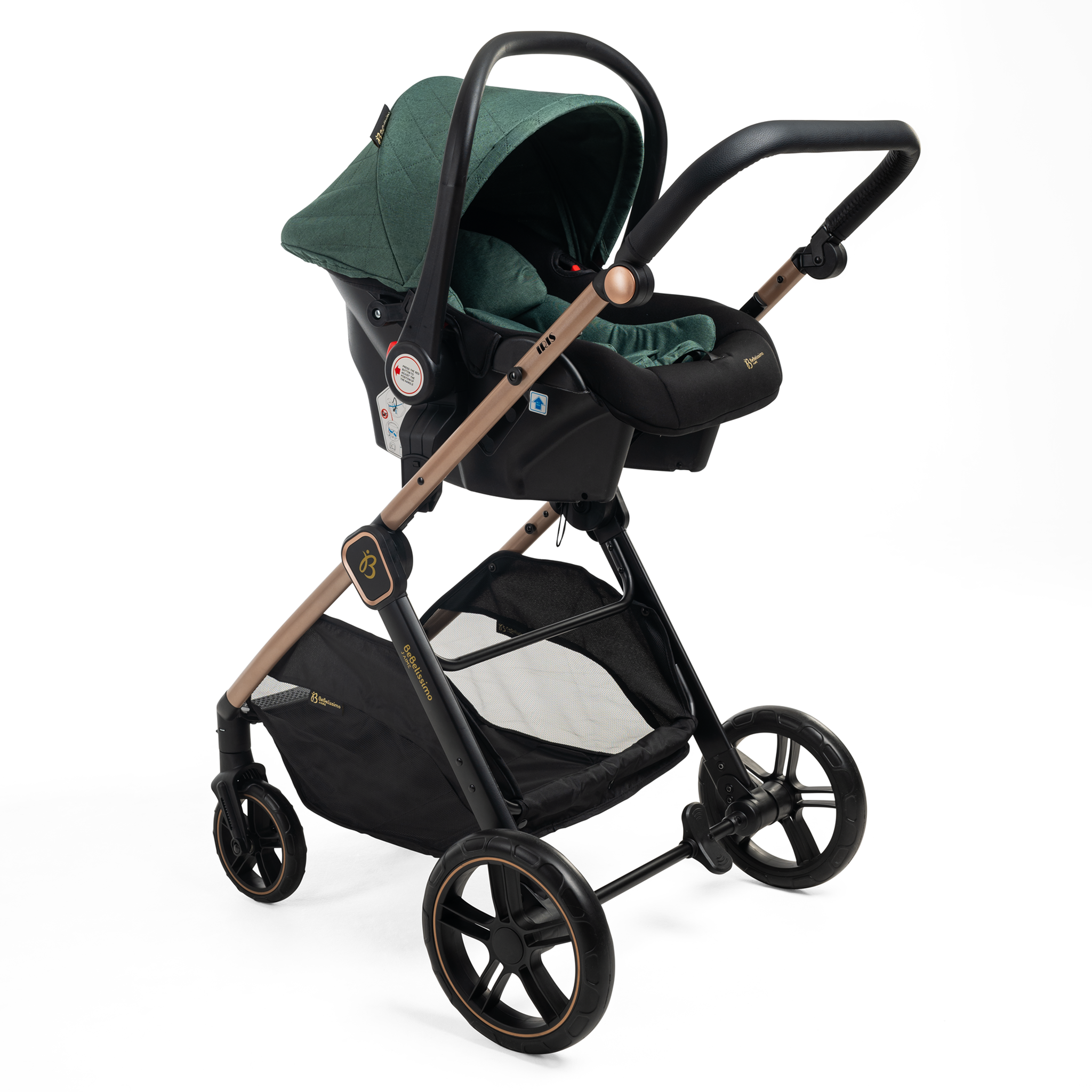 Voir la diapositive 3 : BEBELISSIMO Poussette combinée trio 3 en 1 - siège auto 0+ IRIS – nacelle – base Isofix - jambe de force – jusqu'à 22kg  - vert