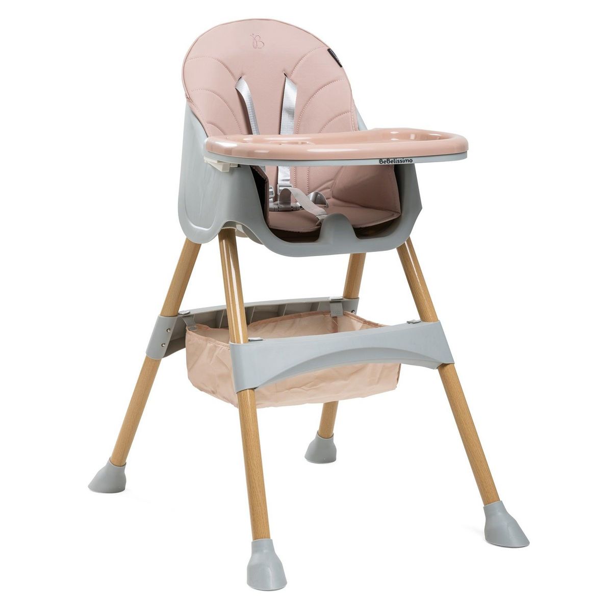 BEBELISSIMO Bebelissimo - Chaise haute 2 en 1 - Evolutive - Réglable - Pliable - rose - woodie