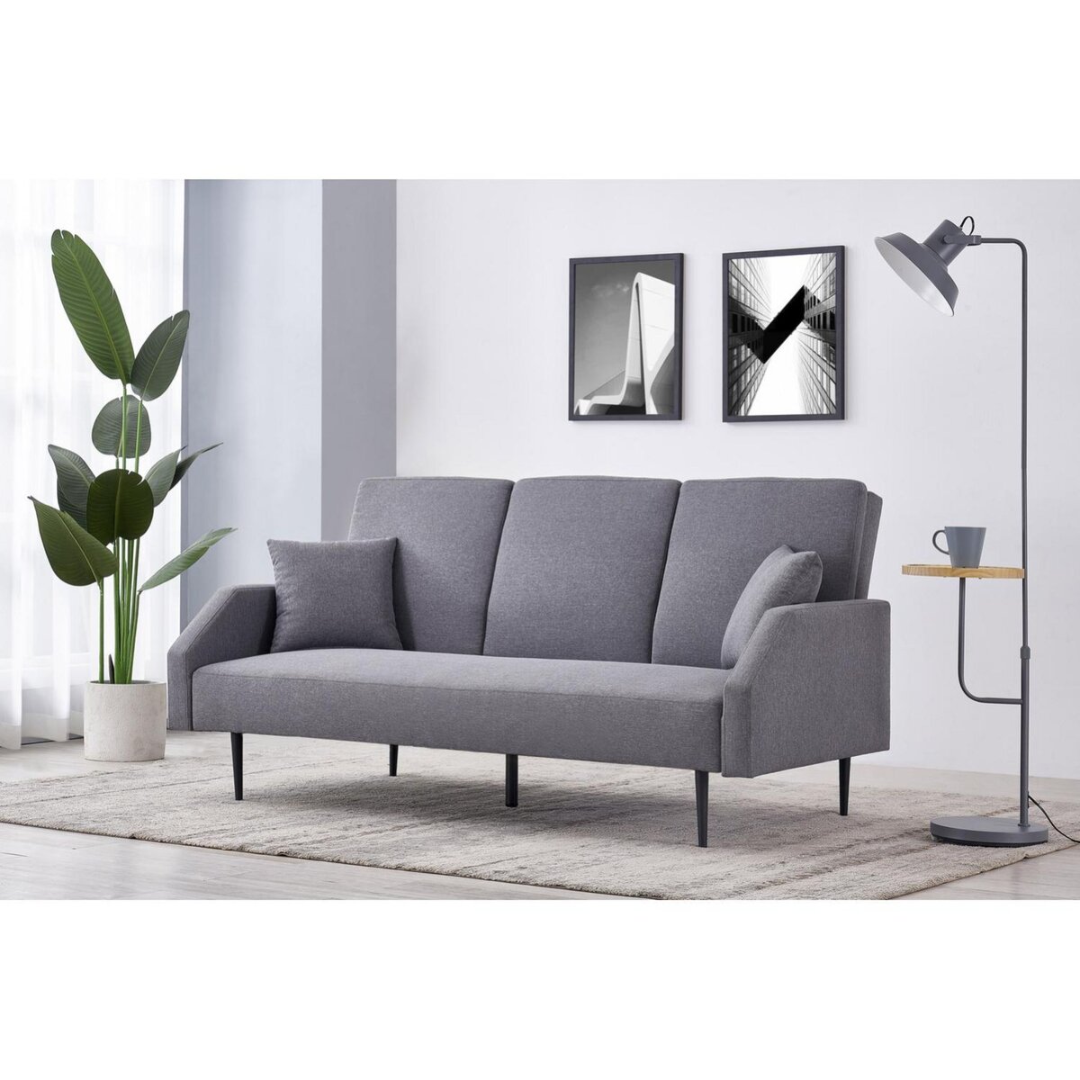 CONCEPT USINE Canapé convertible 3 places tissu gris DUBLIN