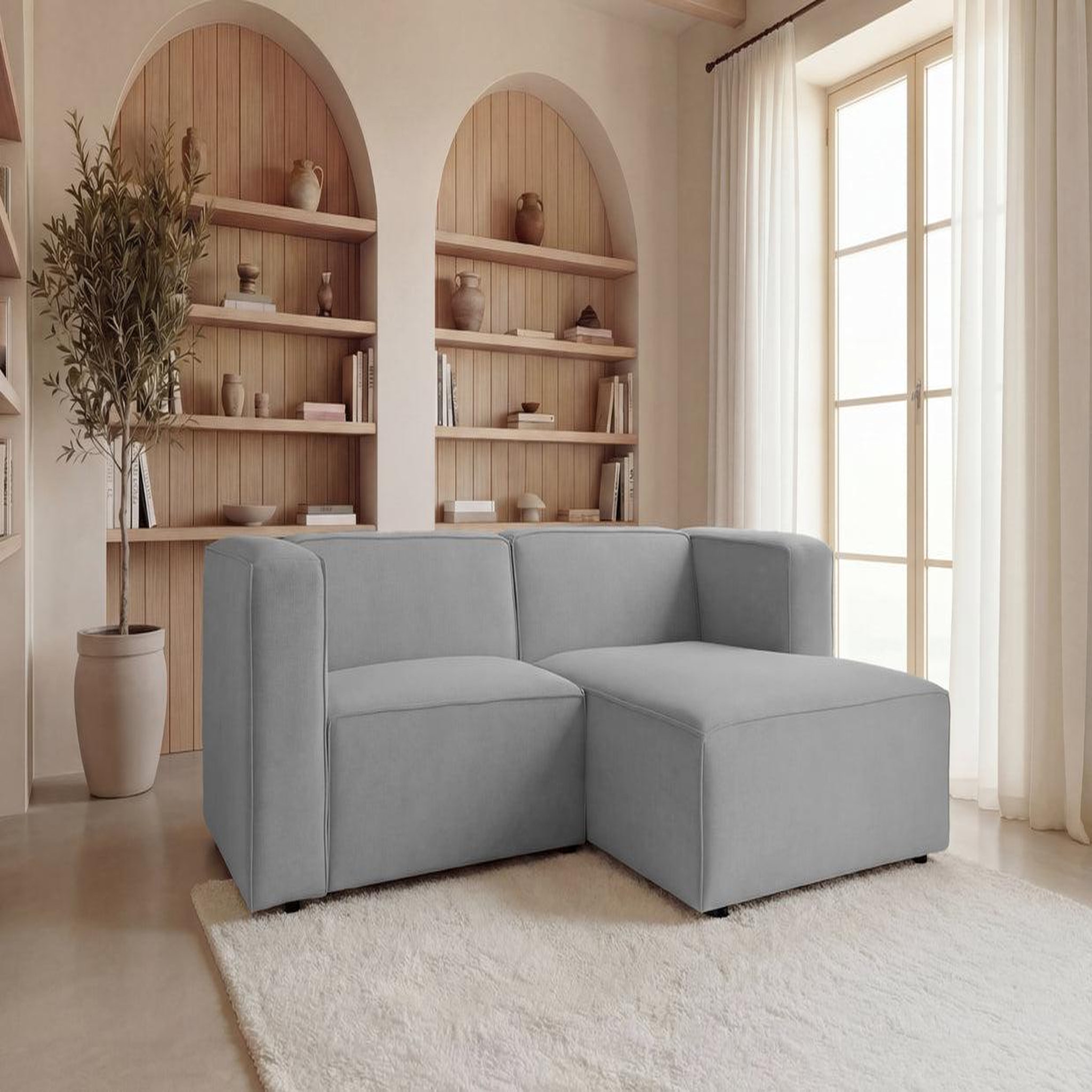 Voir la diapositive 2 : CASANOVA PARIS Basil - canapé d'angle tissu lisse 4 places