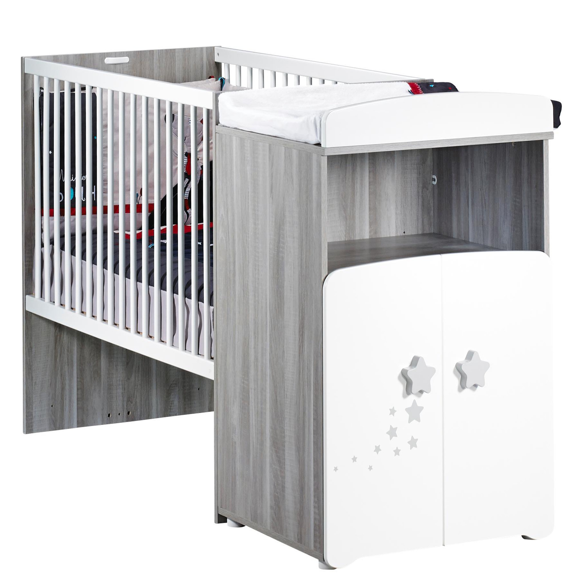 Voir la diapositive 2 : BABY PRICE Lit bébé combiné 60 x120 cm évolutif en 90x190 cm NEW NAO
