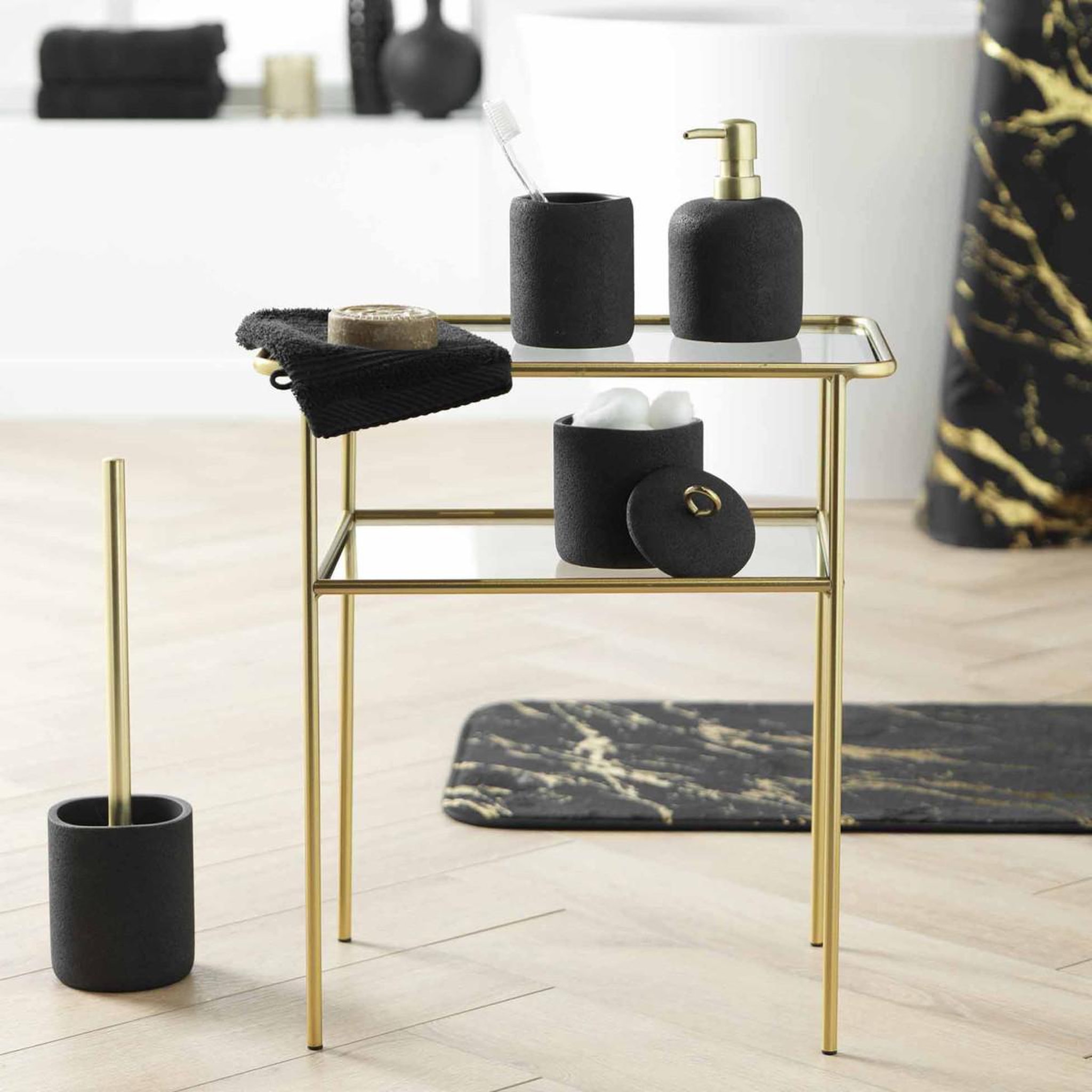 Voir la diapositive 3 : Douceur d'Intérieur Gobelet salle de bain en résine  aquamarbre  10cm noir
