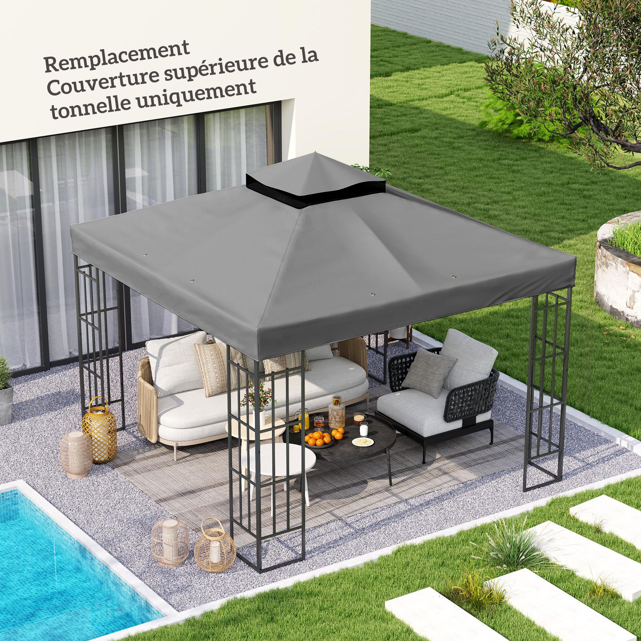 Voir la diapositive 2 : OUTSUNNY Toile de rechange barnum tonnelle 3 x 3 m - toit double avec œillets drainage - polyester haute densité 370 g/m² gris
