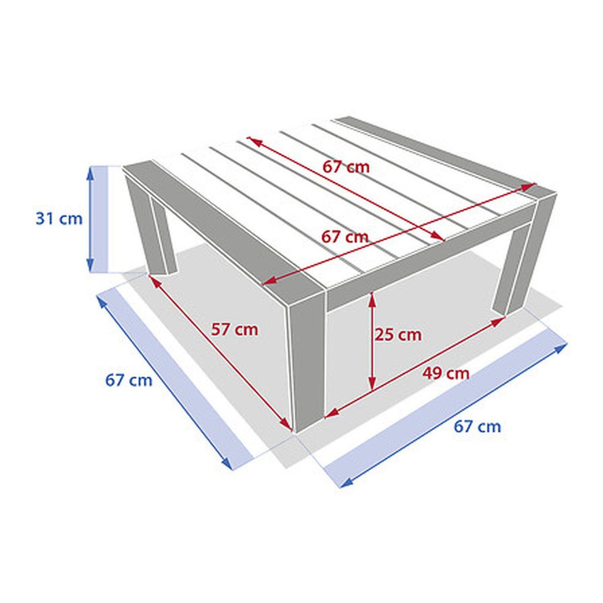 HESPERIDE Table basse de jardin petit modèle en aluminium effet bois EVASION - Graphite et honey