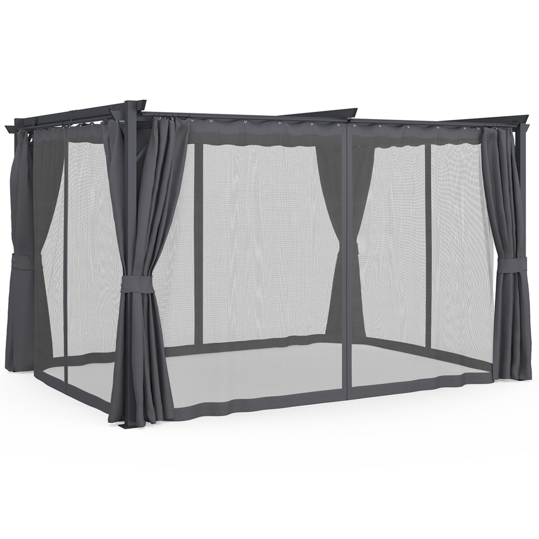 ID MARKET Pergola édition intégrale moustiquaire toit rétractable 3x4m et 4 rideaux gris