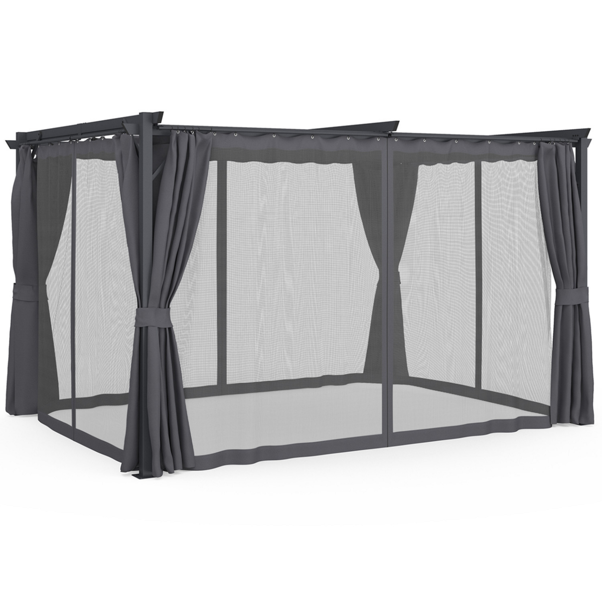ID MARKET Pergola édition intégrale moustiquaire toit rétractable 3x4M et 4 rideaux gris