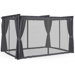 ID MARKET Pergola édition intégrale moustiquaire toit rétractable 3x4M et 4 rideaux gris