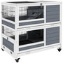 Voir la diapositive 1 : PAWHUT Clapier cage lapin sur roulettes - 2 niveaux, 2 plateaux, 3 portes, rampes - bois sapin gris blanc