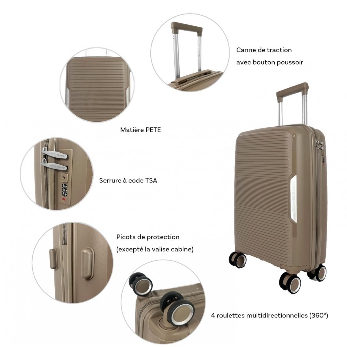 David Jones Lot 3 valises rigides dont 1 cabine TSA