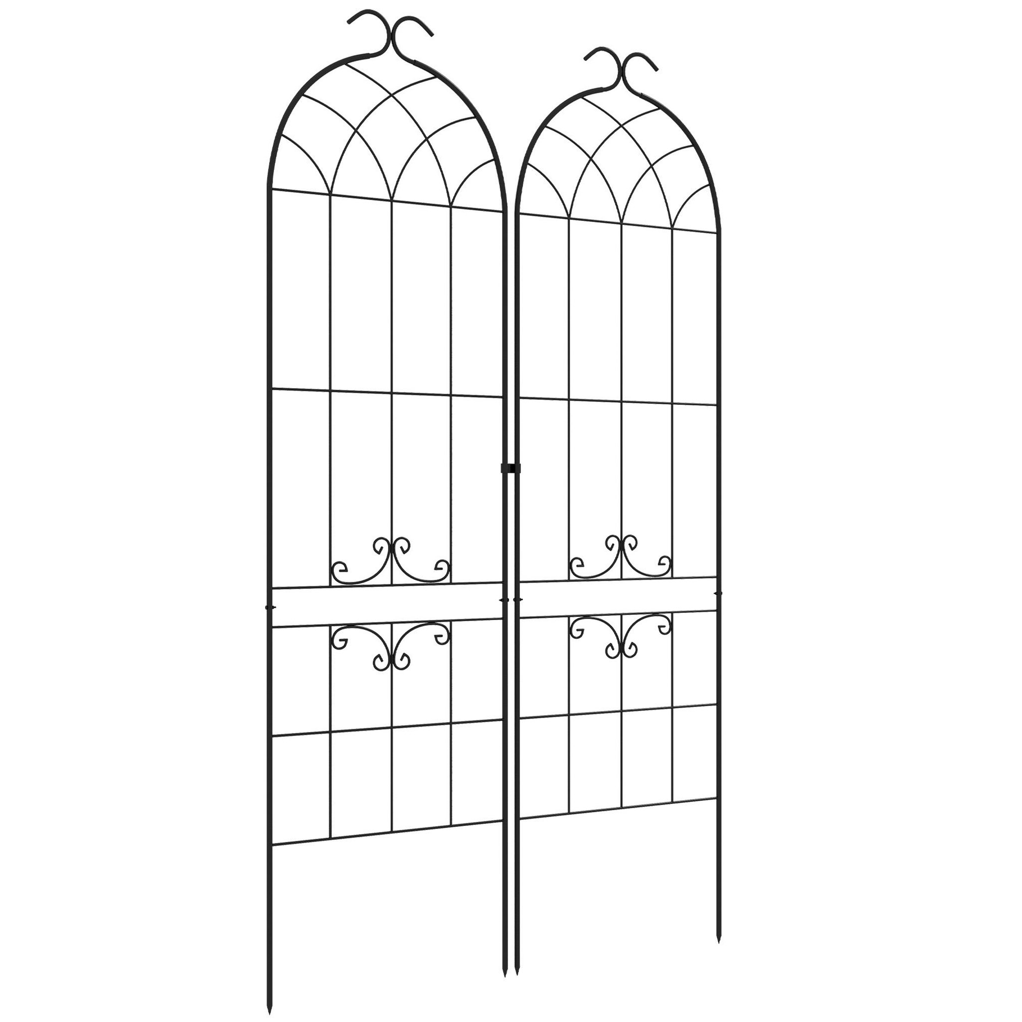 OUTSUNNY Lot de 2 treillis de jardin support pour plantes grimpantes métal noir