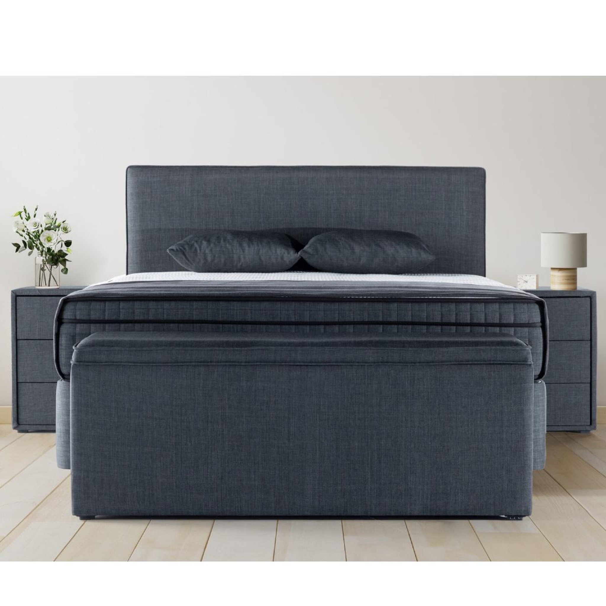Voir la diapositive 3 : JLC KREATION Lit coffre 180cm en tissu + matelas + surmatelas alessandro
