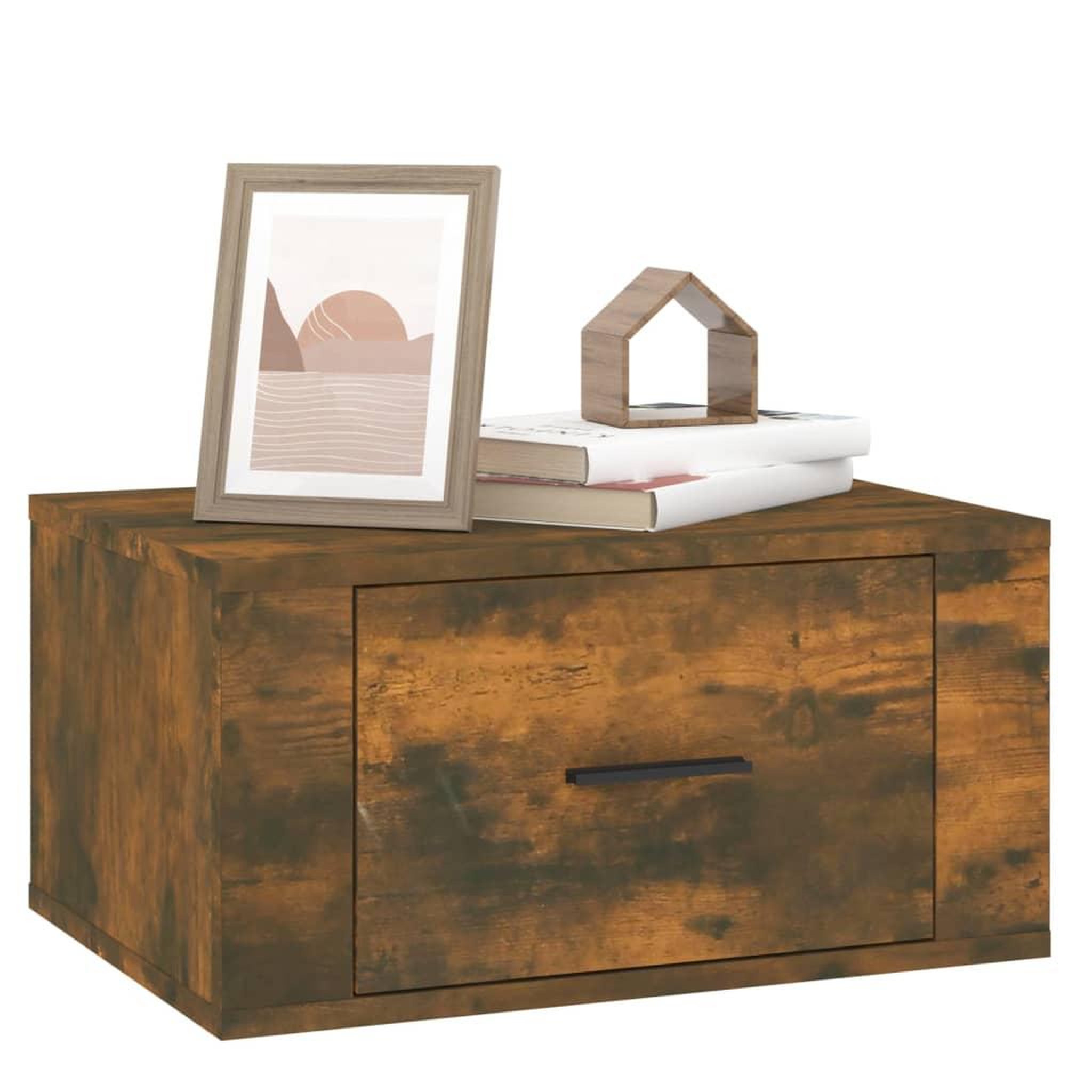 Voir la diapositive 4 : VIDAXL Table de chevet murale Chene fume 50x36x25 cm