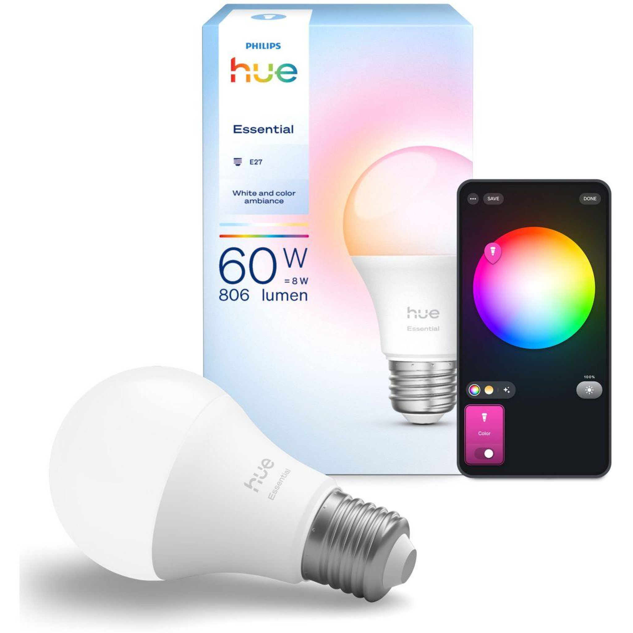 PHILIPS HUE Ampoule led connectée essential e27 white&color ambiance