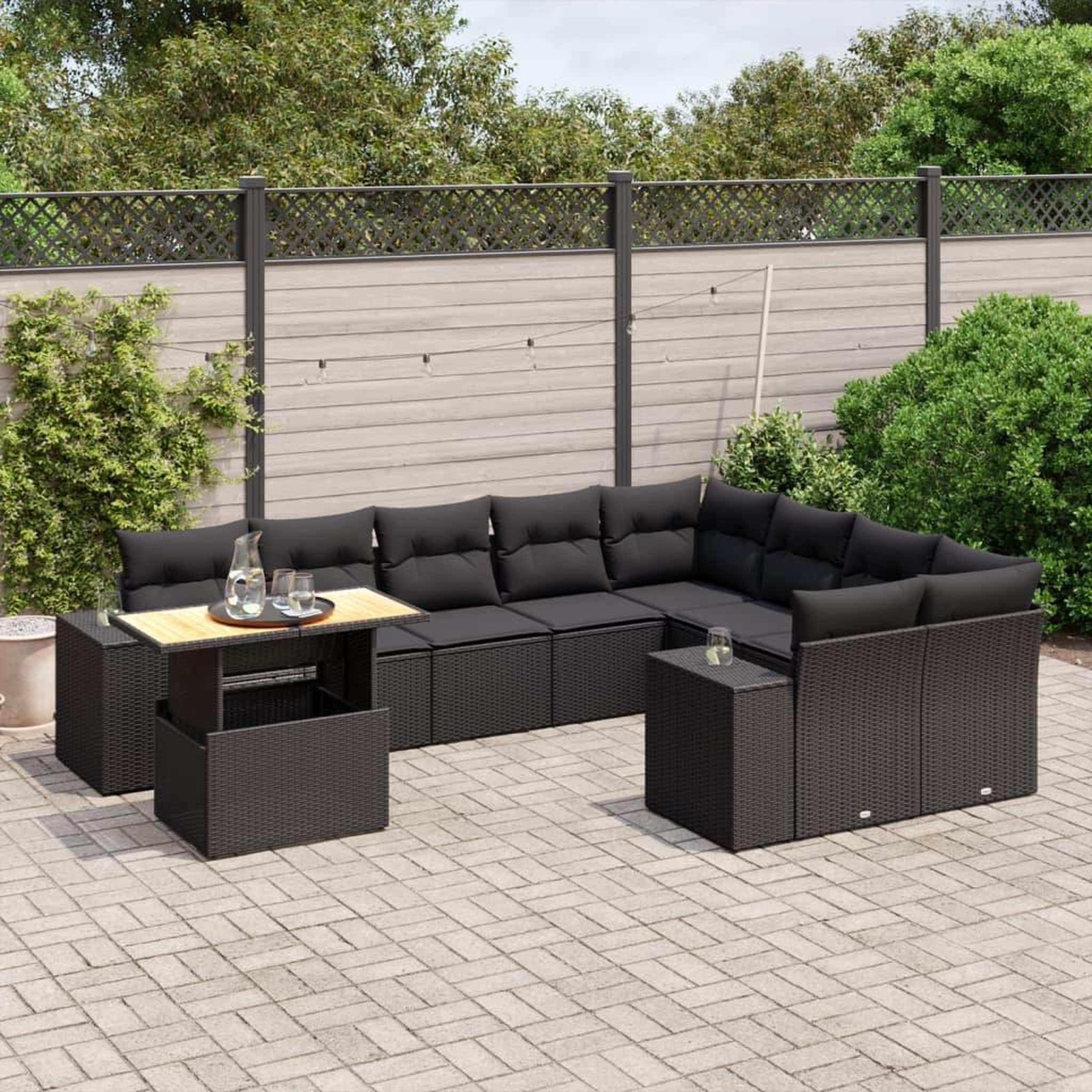 VIDAXL Salon de jardin 10 pcs avec coussins noir resine tressee