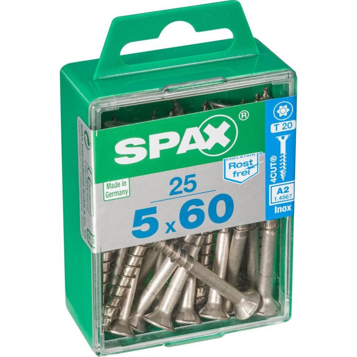 CENTRALE BRICO Lot de 25 vis inox tête fraisée torx SPAX, Diam.5 mm x L.60 mm