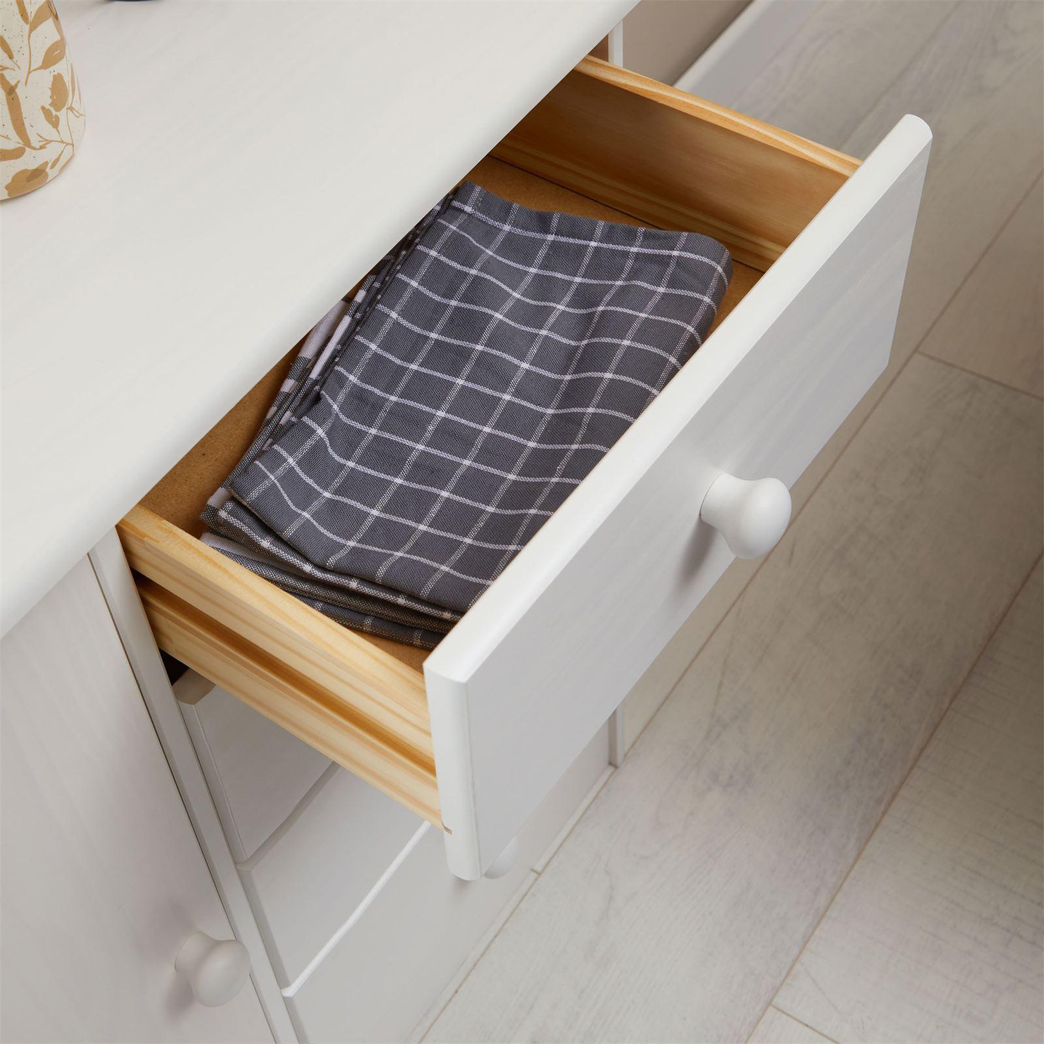 Voir la diapositive 6 : IDIMEX Commode rondo en pin massif, 4 tiroirs et 1 porte