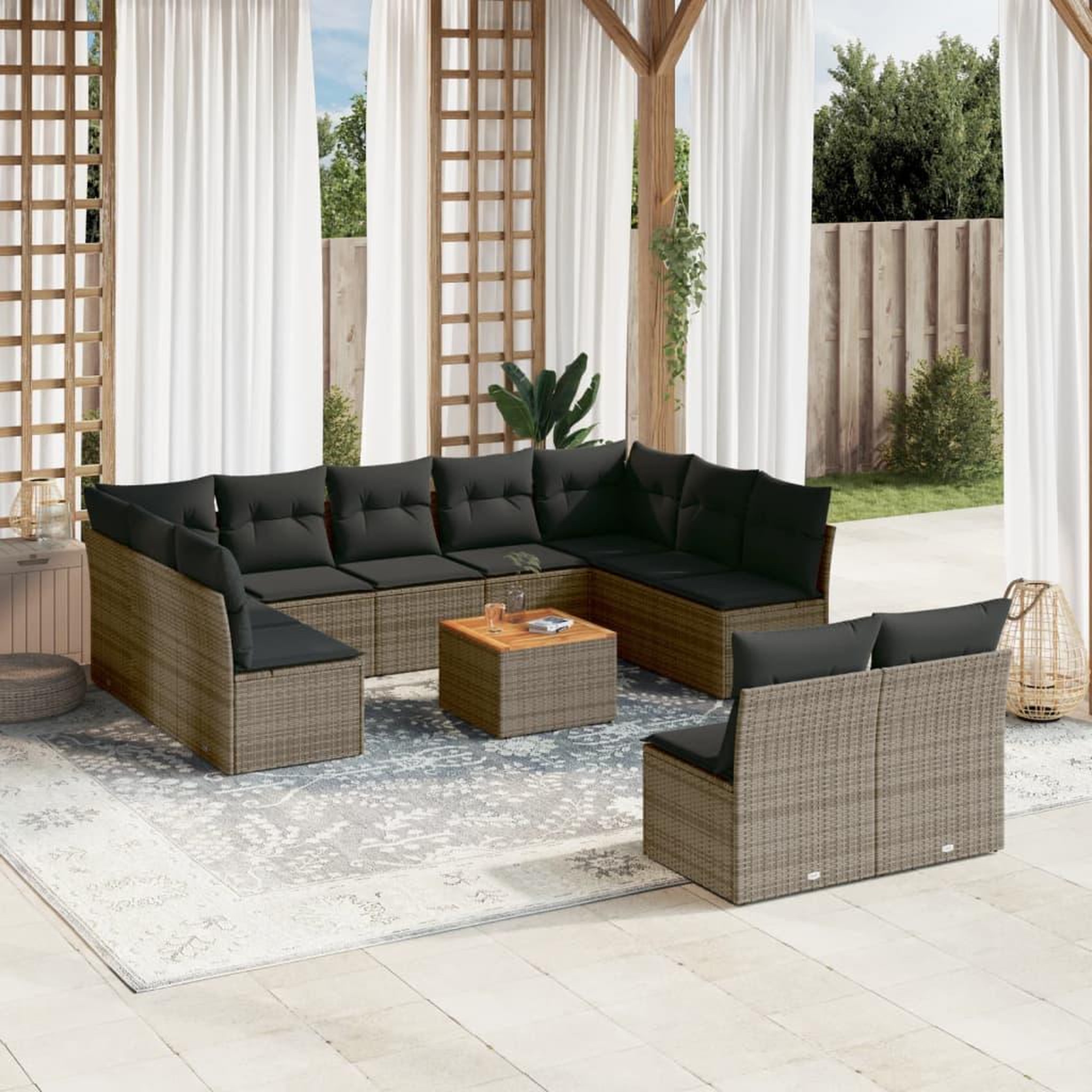 VIDAXL Salon de jardin avec coussins 12 pcs gris resine tressee