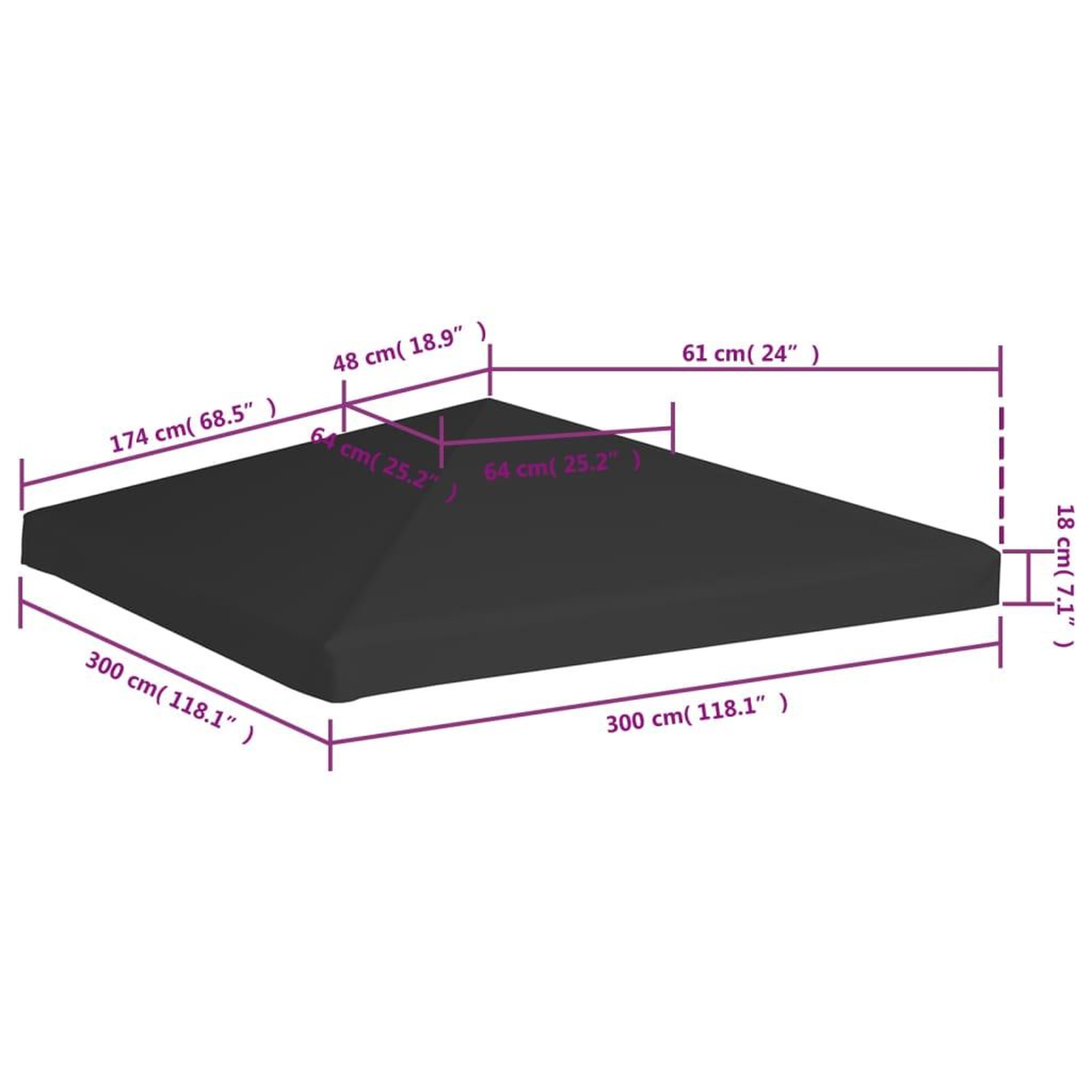 Voir la diapositive 6 : VIDAXL Toile de toit de belvedere 270 g/m^2 3x3 m Noir