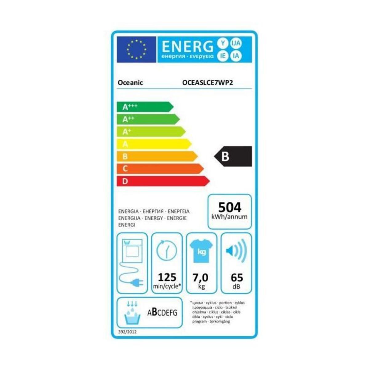 OCEANIC Seche-linge a condensation OCEANIC OCEASLCE7WP2 - 7 kg - Largeur 59,6 cm - Classe B - blanc