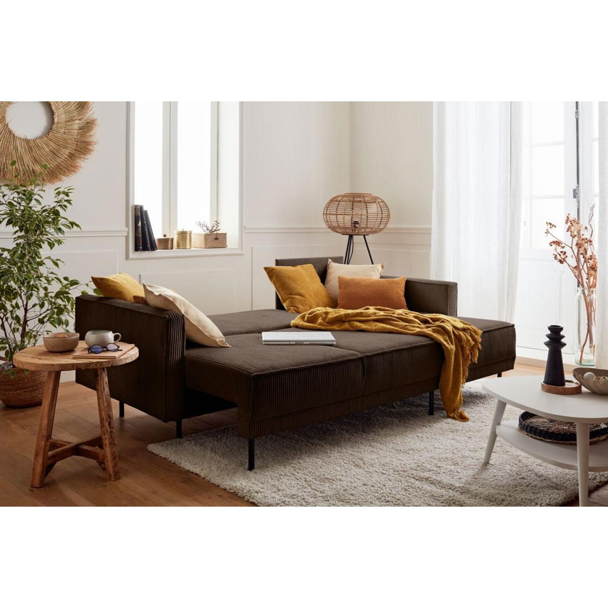 LISA DESIGN Charlie - canapé d'angle réversible - 4 places - convertible avec coffre - en velours côtelé