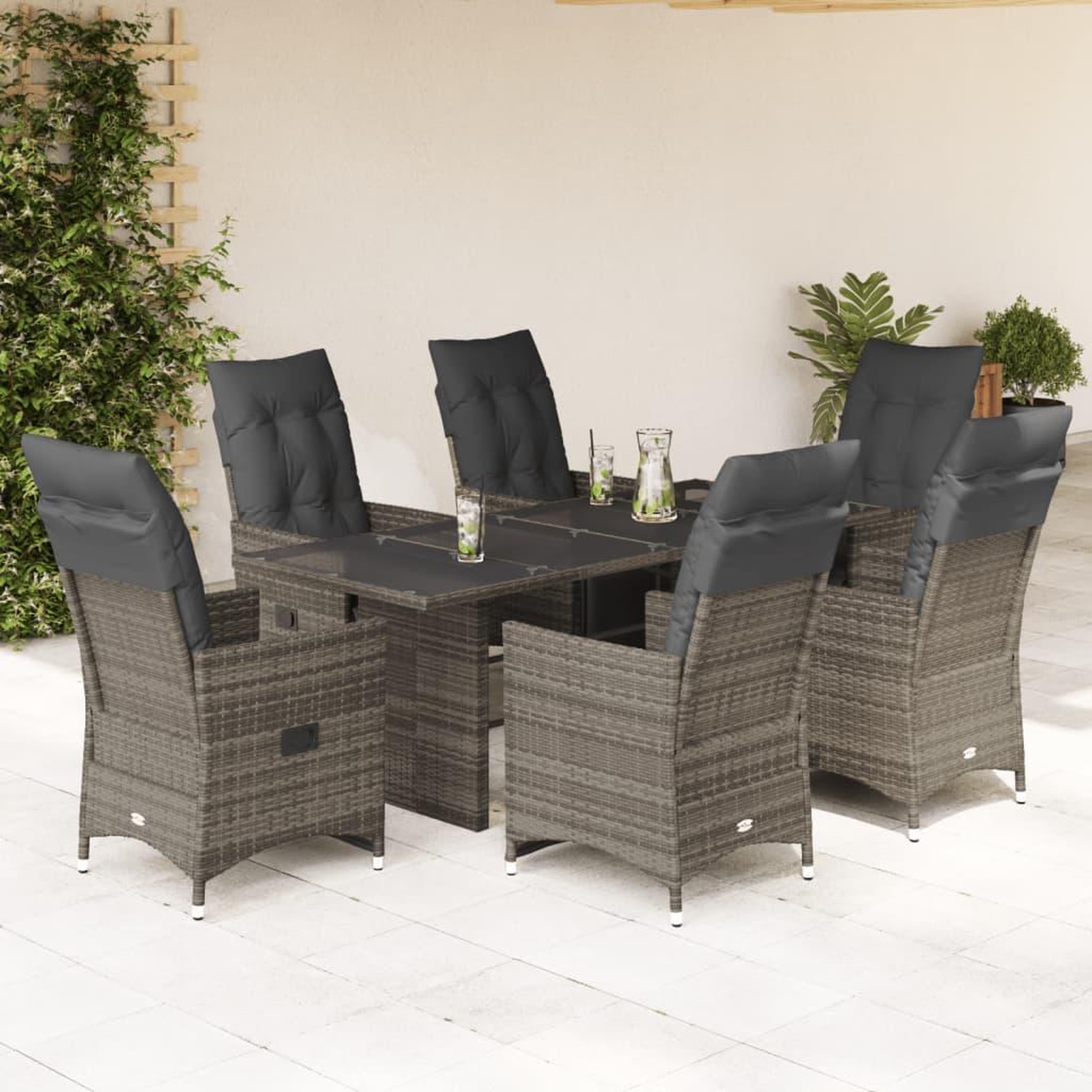 VIDAXL Ensemble de bistro de jardin 7 pcs coussins gris poly rotin