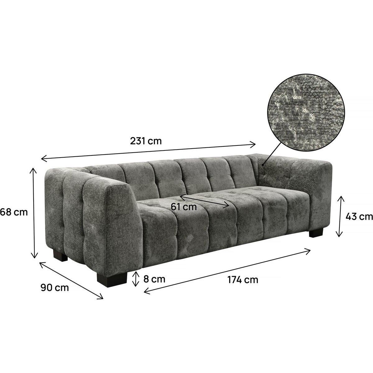 Habitat et Jardin Canapé droit design en tissu chenille 3 places  Foch - Gris