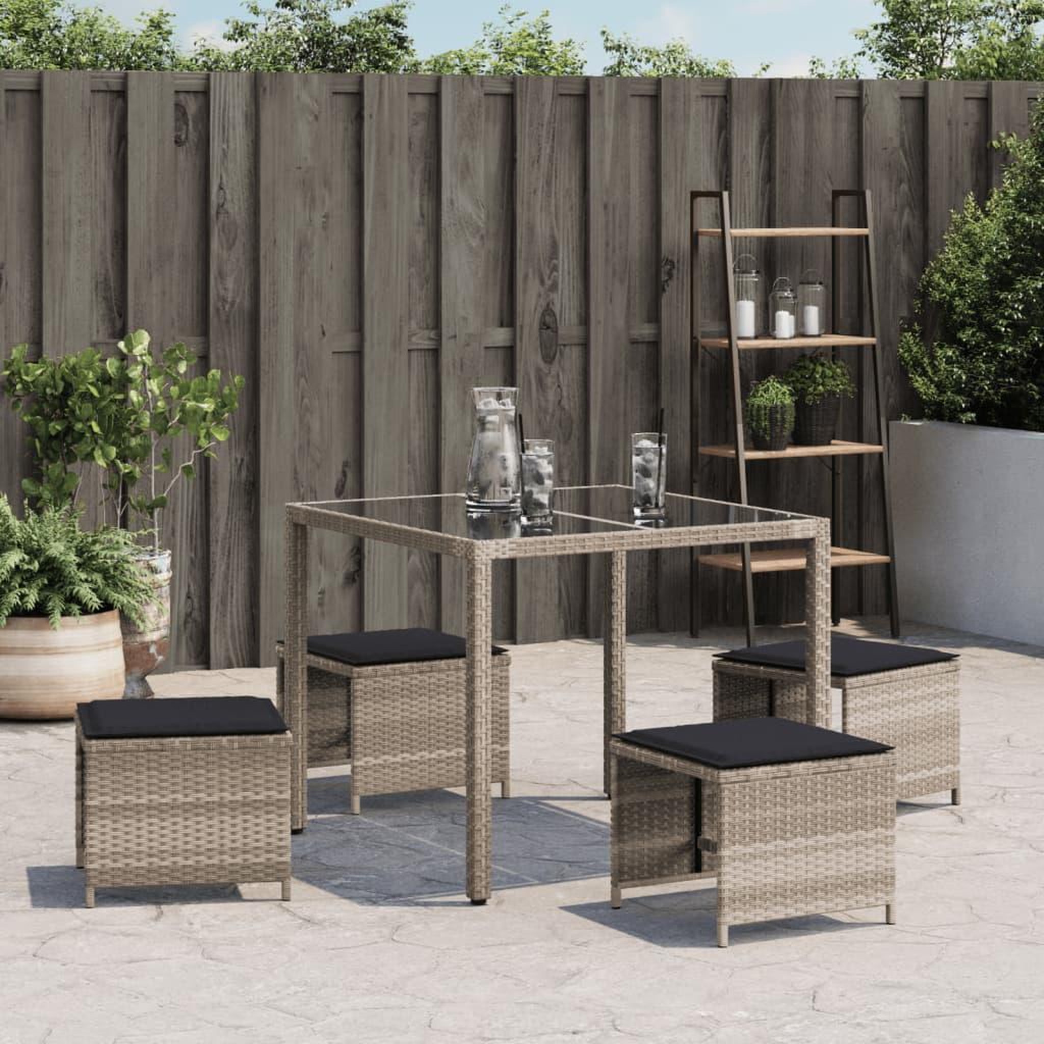 Voir la diapositive 4 : VIDAXL Tabourets de jardin coussins lot de 4 gris clair resine tressee
