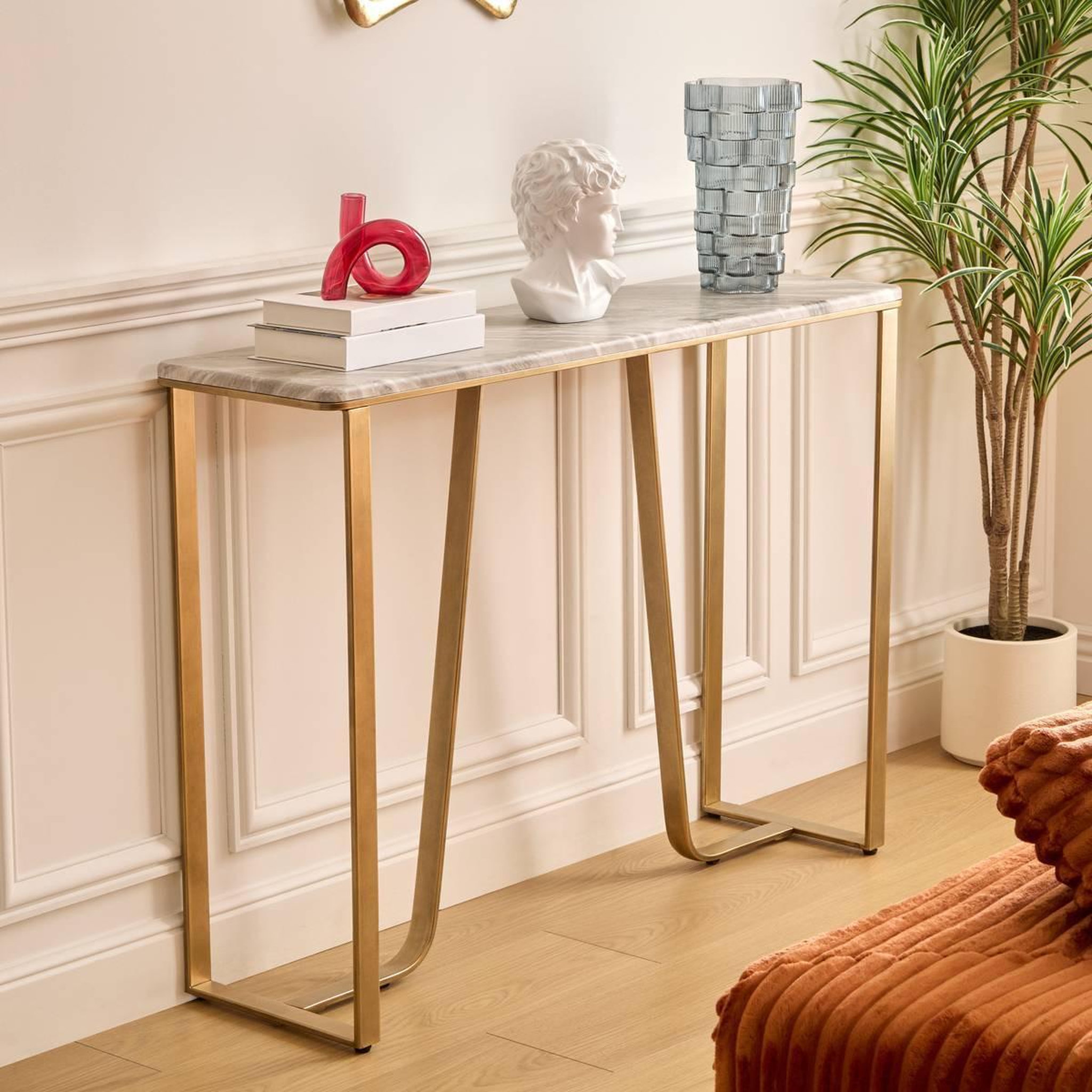 Voir la diapositive 5 : ATMOSPHERA Console Effet Marbre  Barrel  120cm Doré